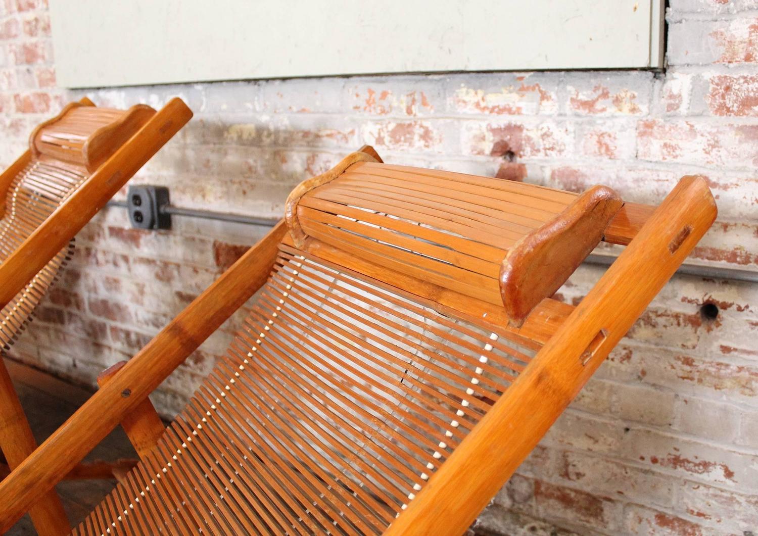 Bamboo Folding Lounge Chair - Rattan Folding, Portable Beach Chair