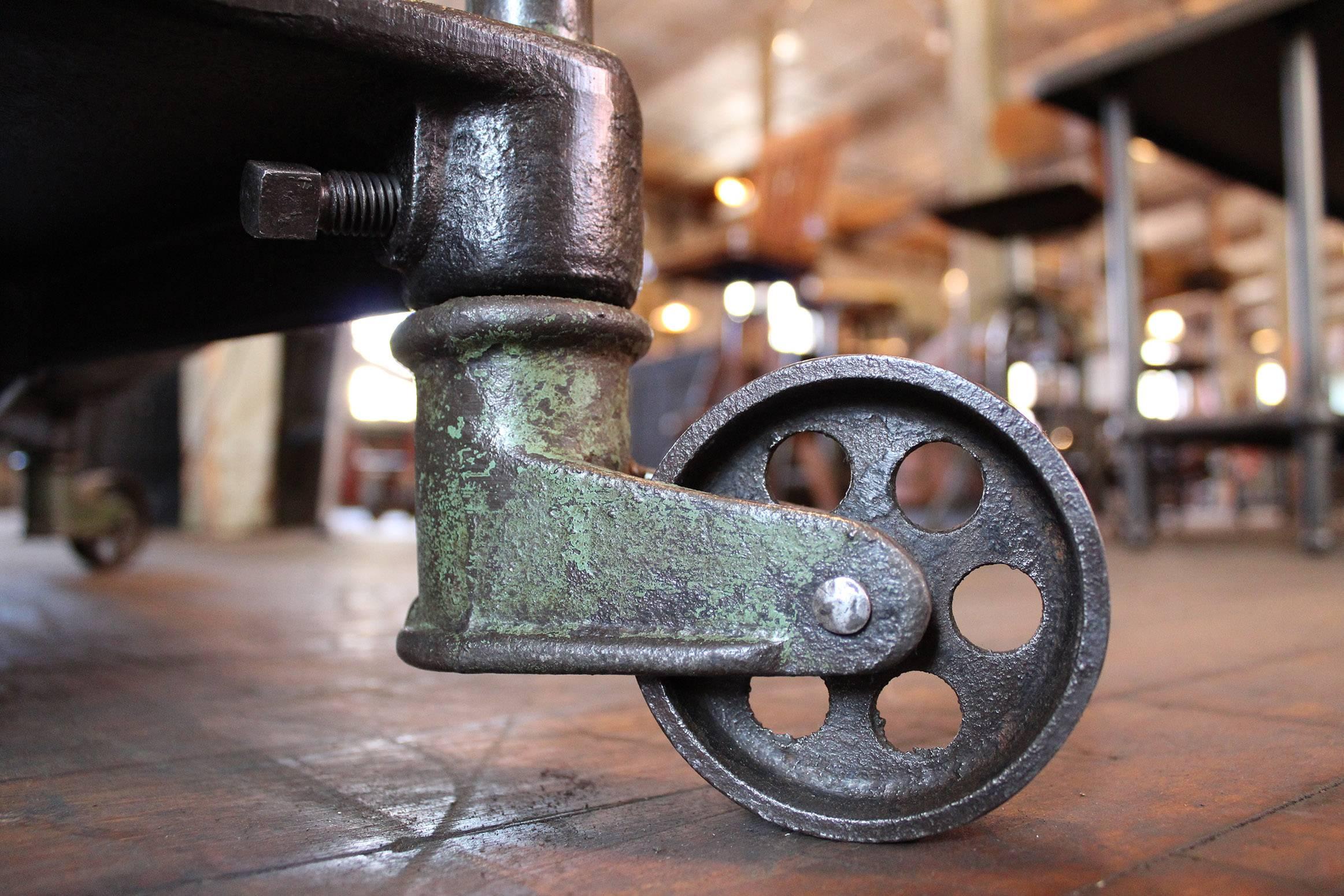 American Vintage Industrial Metal Cast Iron Machine Rolling Bar Cart, Table, Sink 