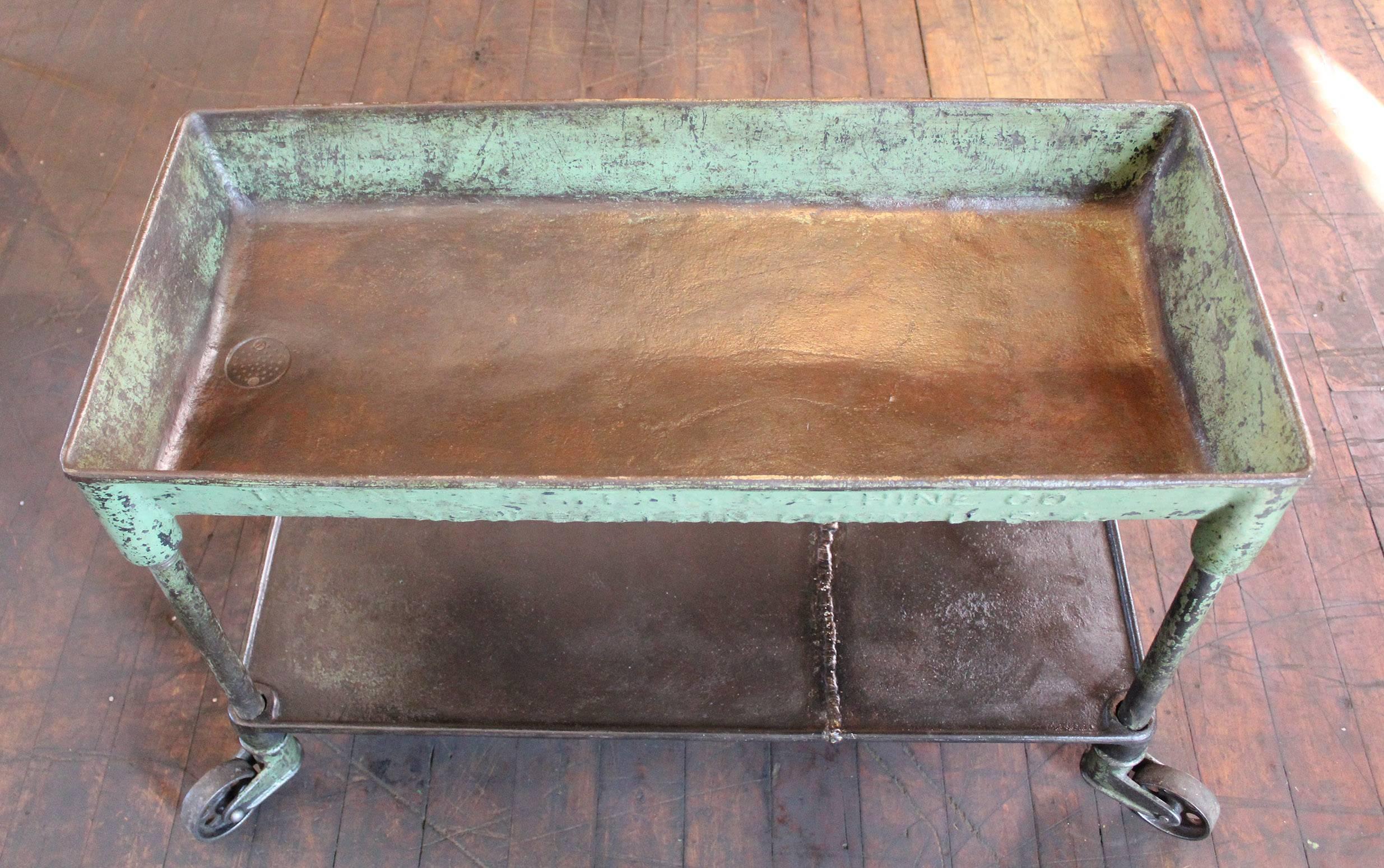 Vintage Industrial Metal Cast Iron Machine Rolling Bar Cart, Table, Sink  1