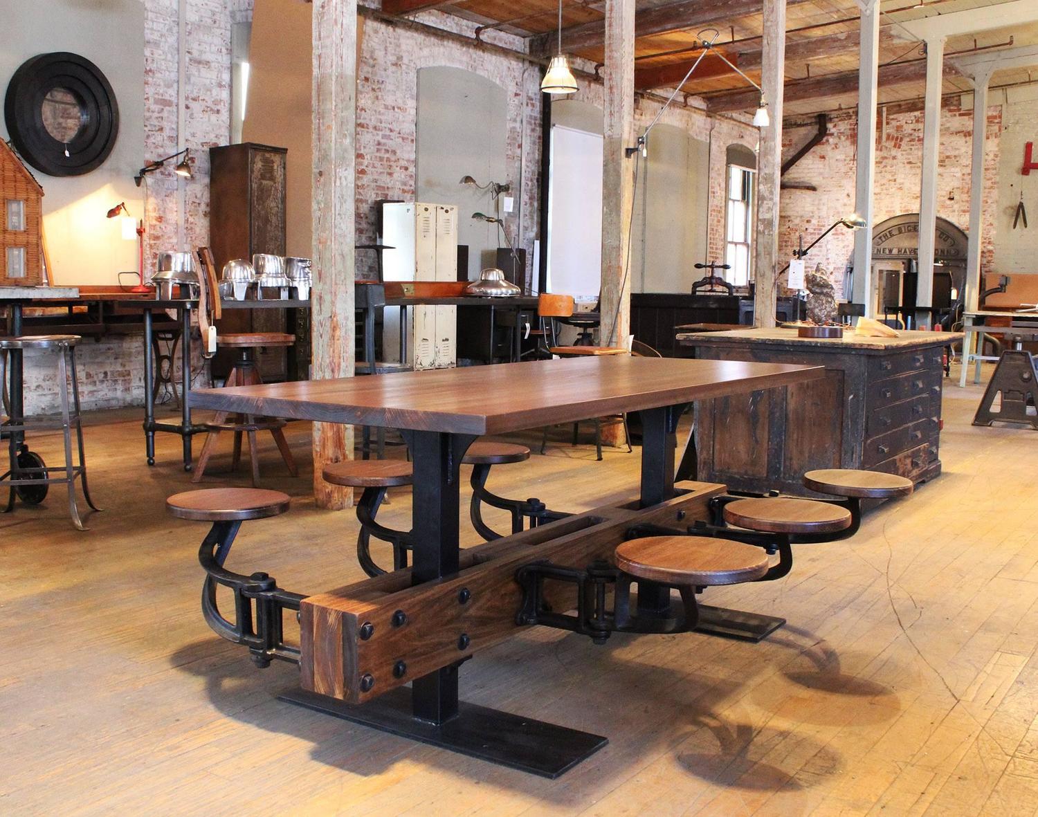 Vintage Industrial Iron Cafeteria Swing Out Seat Dining ...