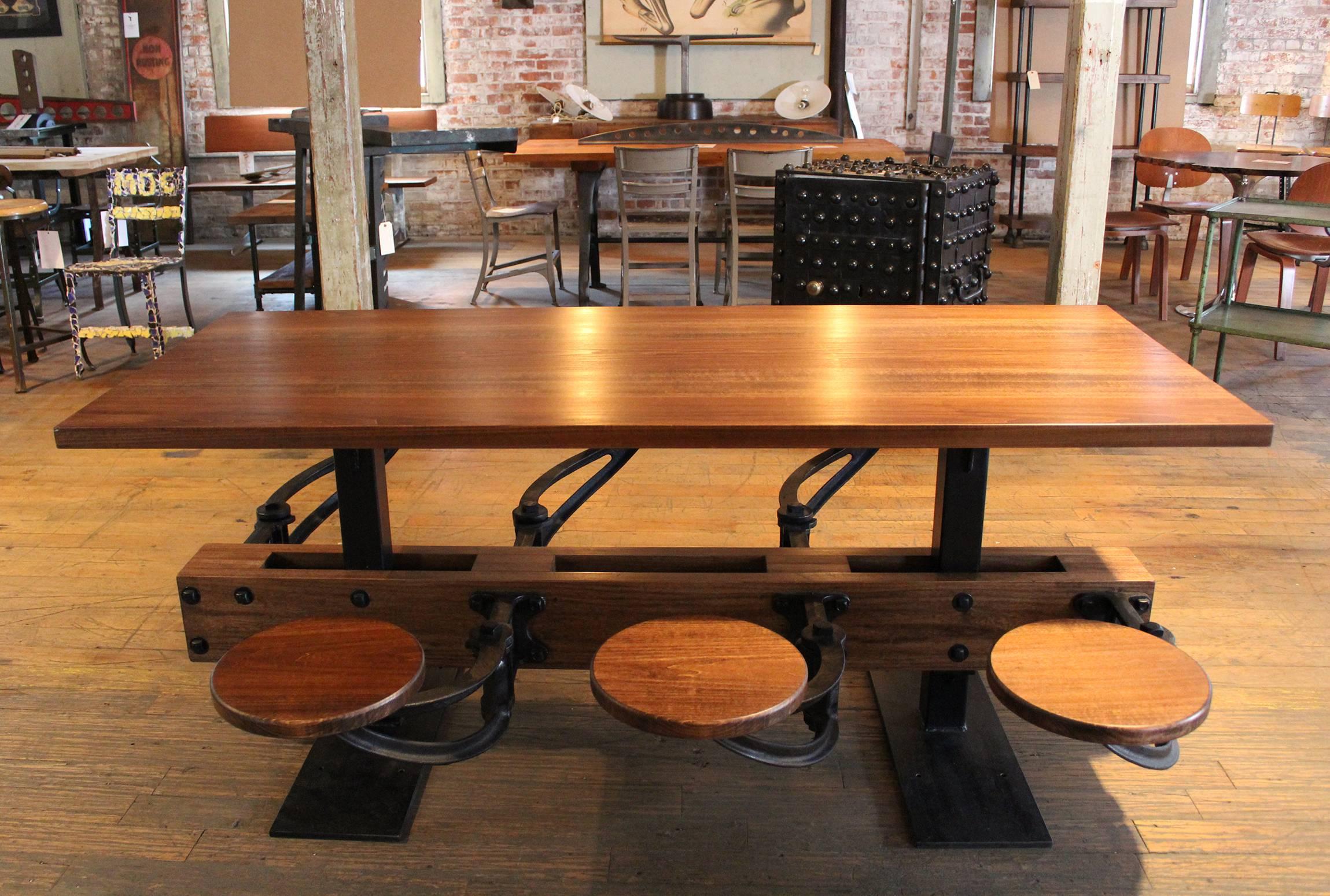 Industrial Swing Out Seat Kitchen Dining Table Set For Sale