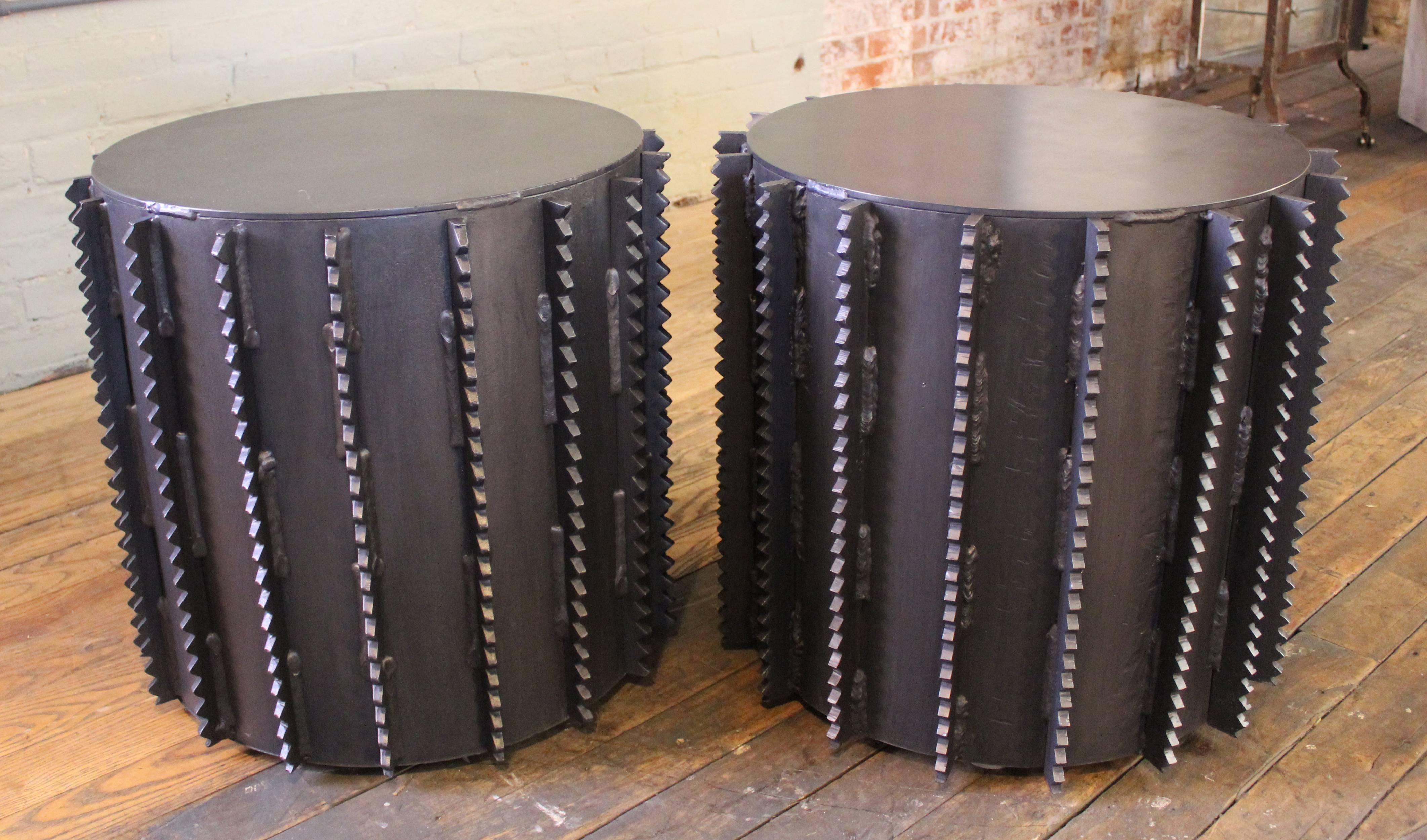 Pair of Steel Side Tables Industrial Brutalist Style For Sale 4