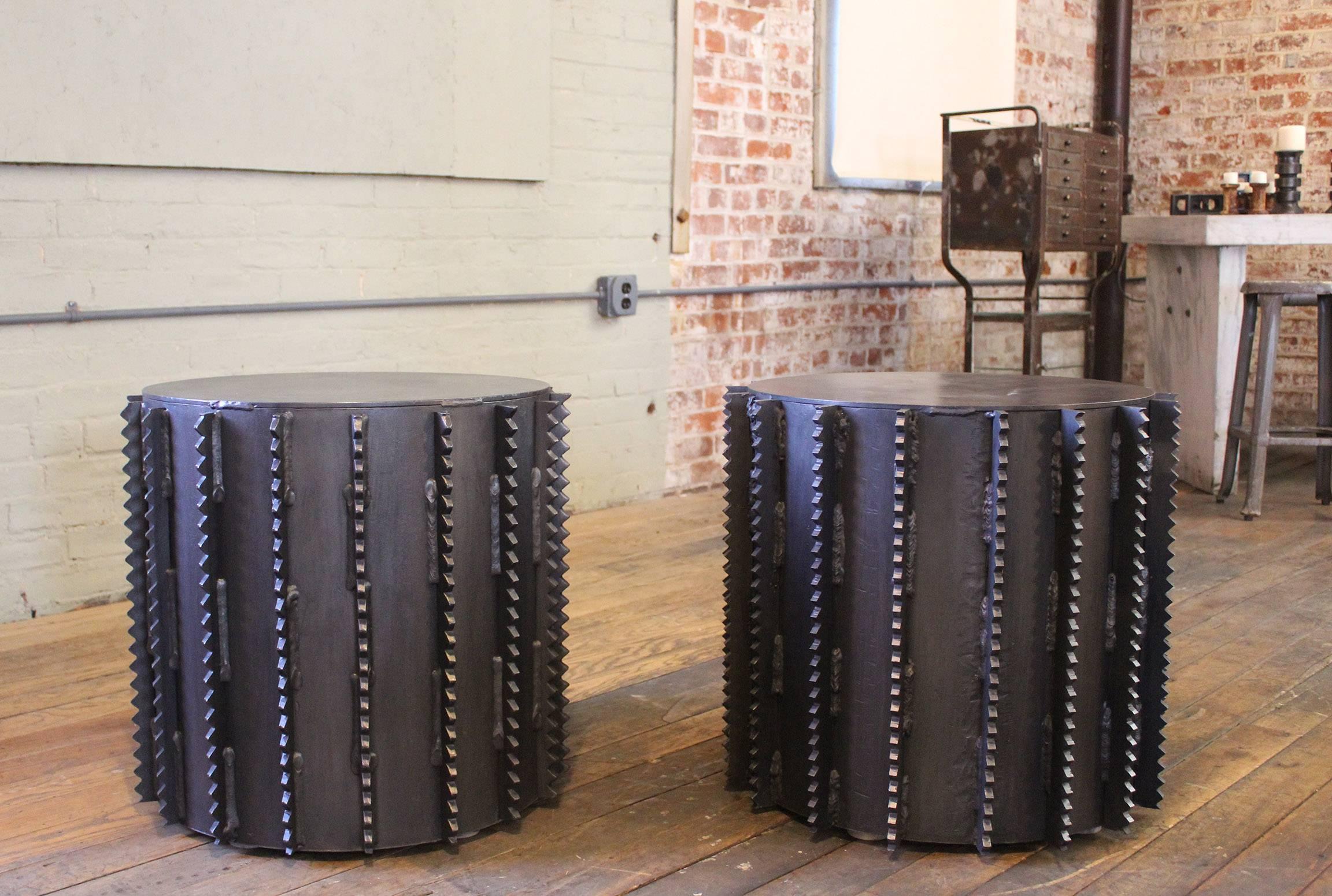 Pair of Steel Side Tables Industrial Brutalist Style For Sale 5