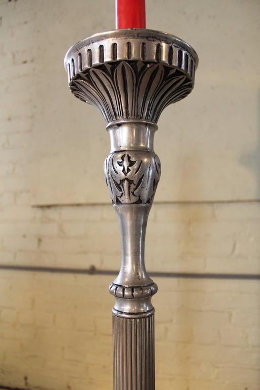 Pair of Candle Stands Holland Brass Works Pewter Finish Floor Pillar