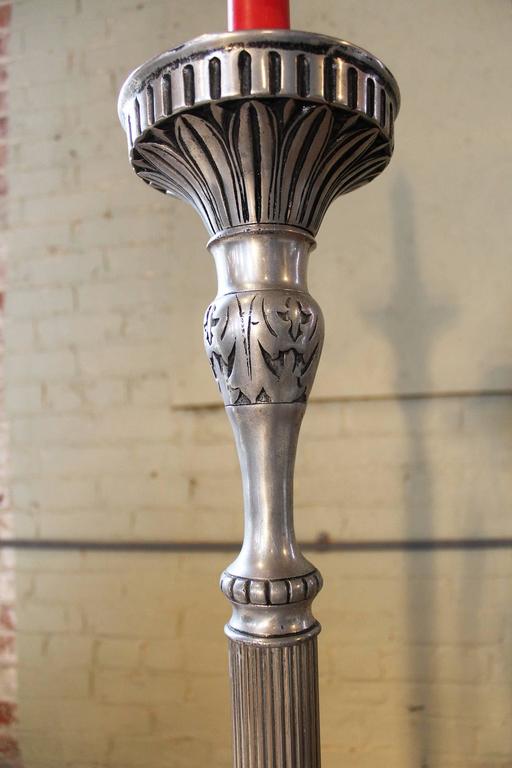 Pair of Candle Stands Holland Brass Works Pewter Finish Floor Pillar