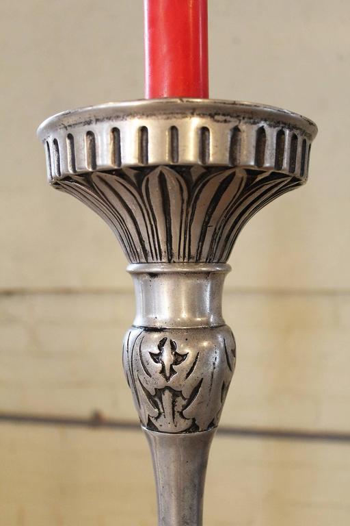 Pair of Candle Stands Holland Brass Works Pewter Finish Floor Pillar