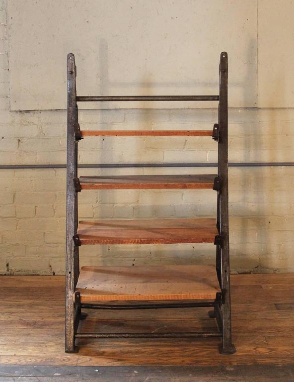 Vintage Industrial Custom Factory Cast Iron Wood Shelving, Shelf
