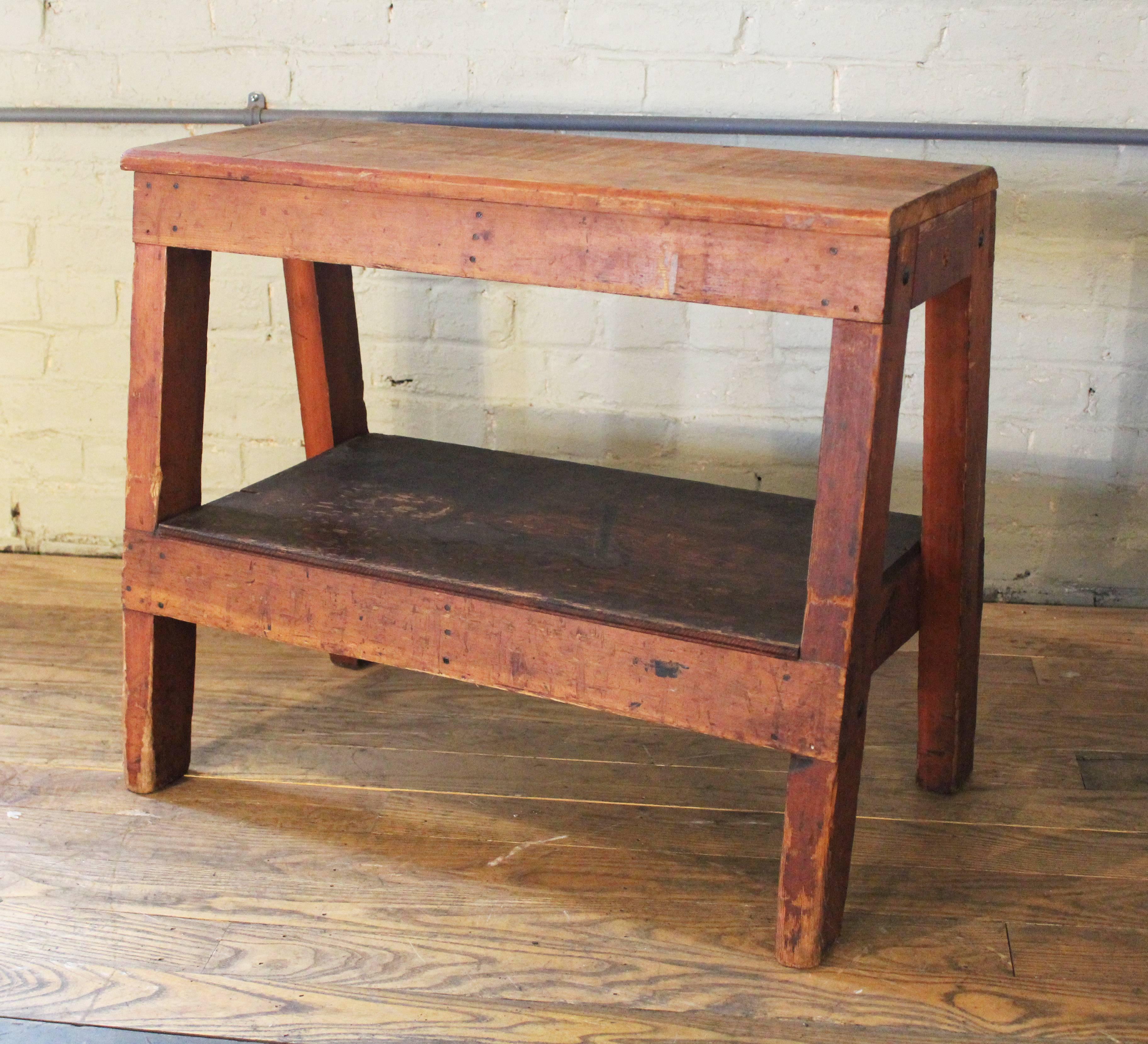 Pair of Vintage Industrial Wooden Factory Work Benches, Side End Tables Horses 2