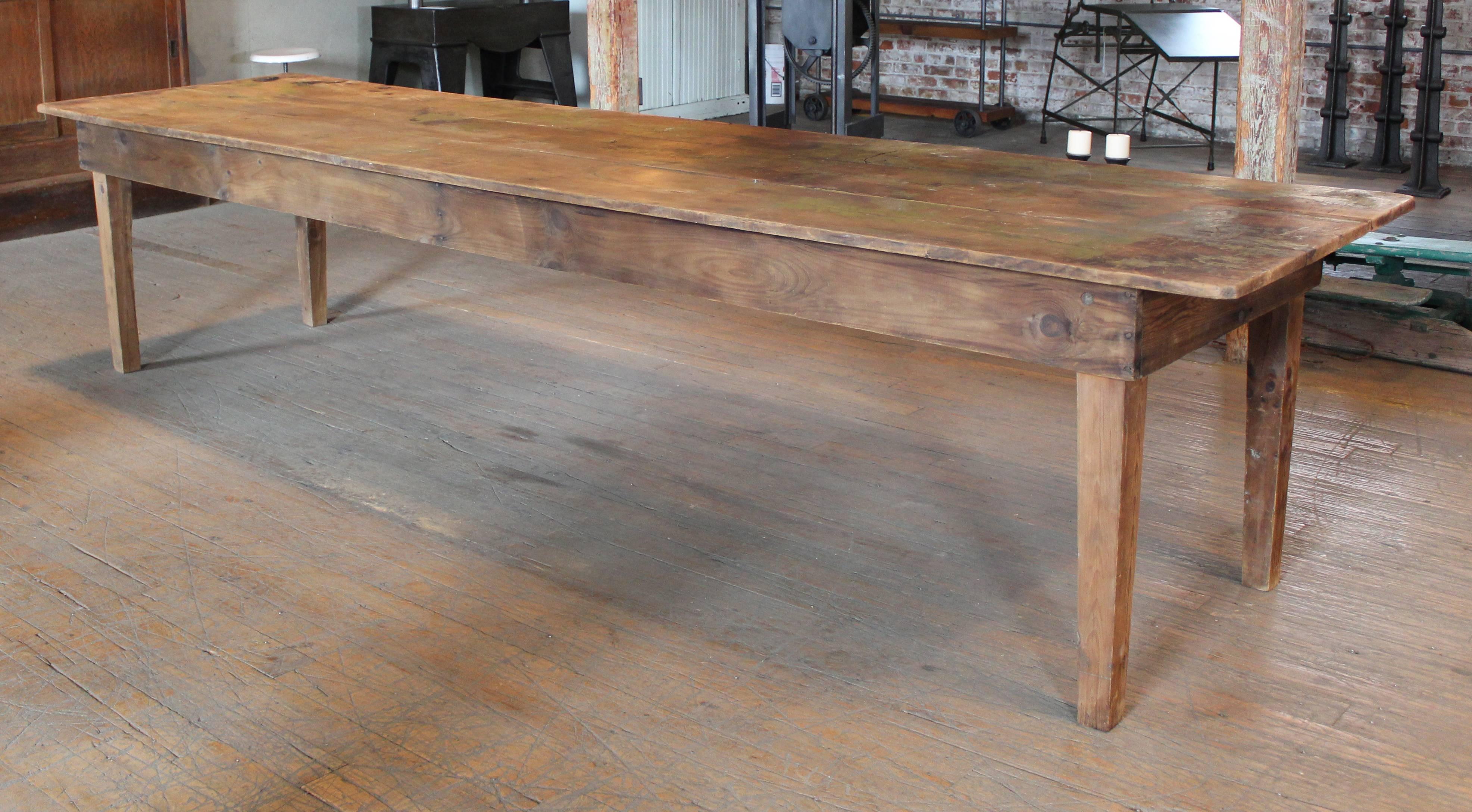 20th Century Rustic Wooden Pine Dining, Harvest, Farm Conference, Kitchen Table