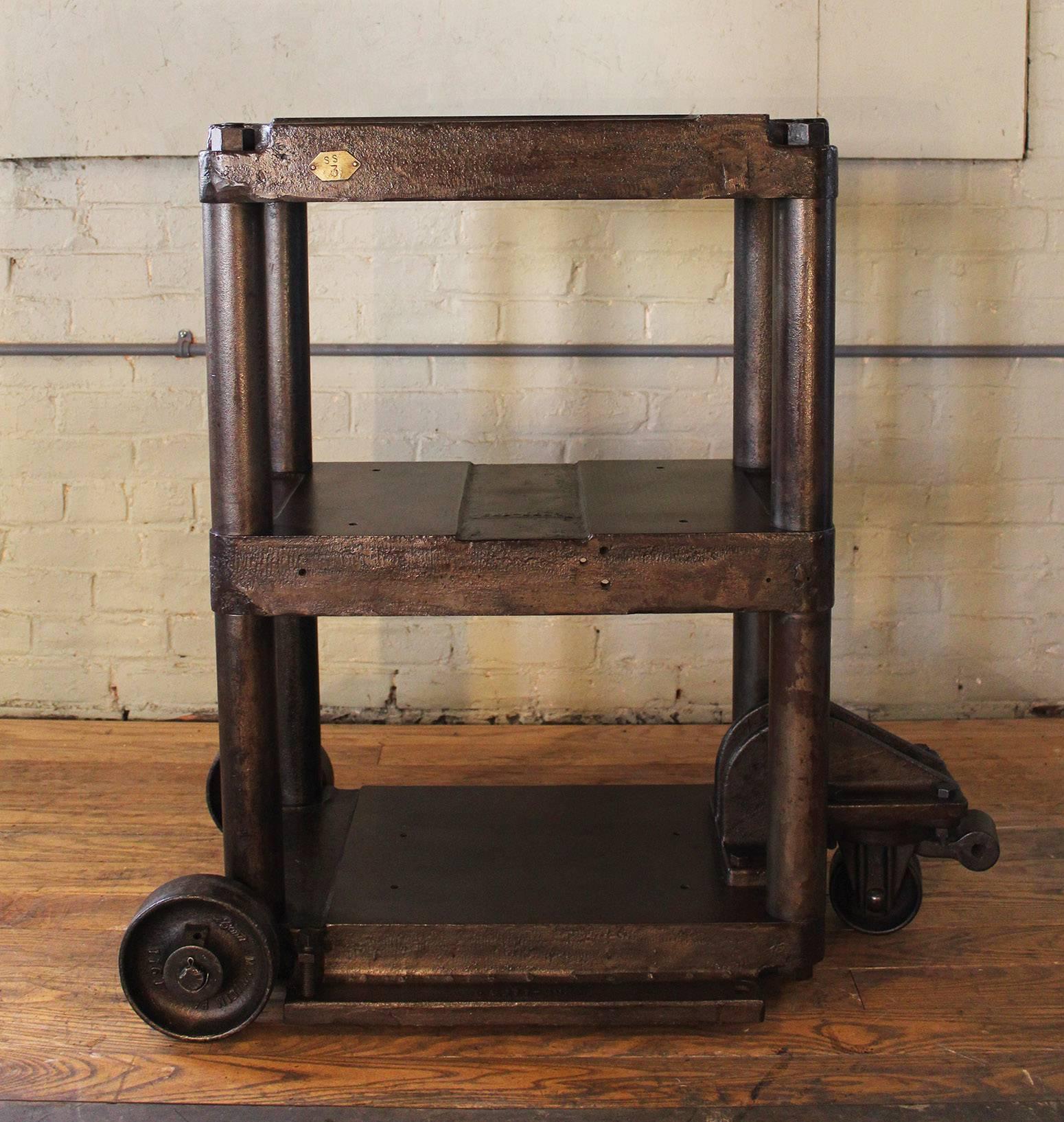 Steel Table Rolling Cart Vintage Industrial Three-Tier Factory Cast Iron  2
