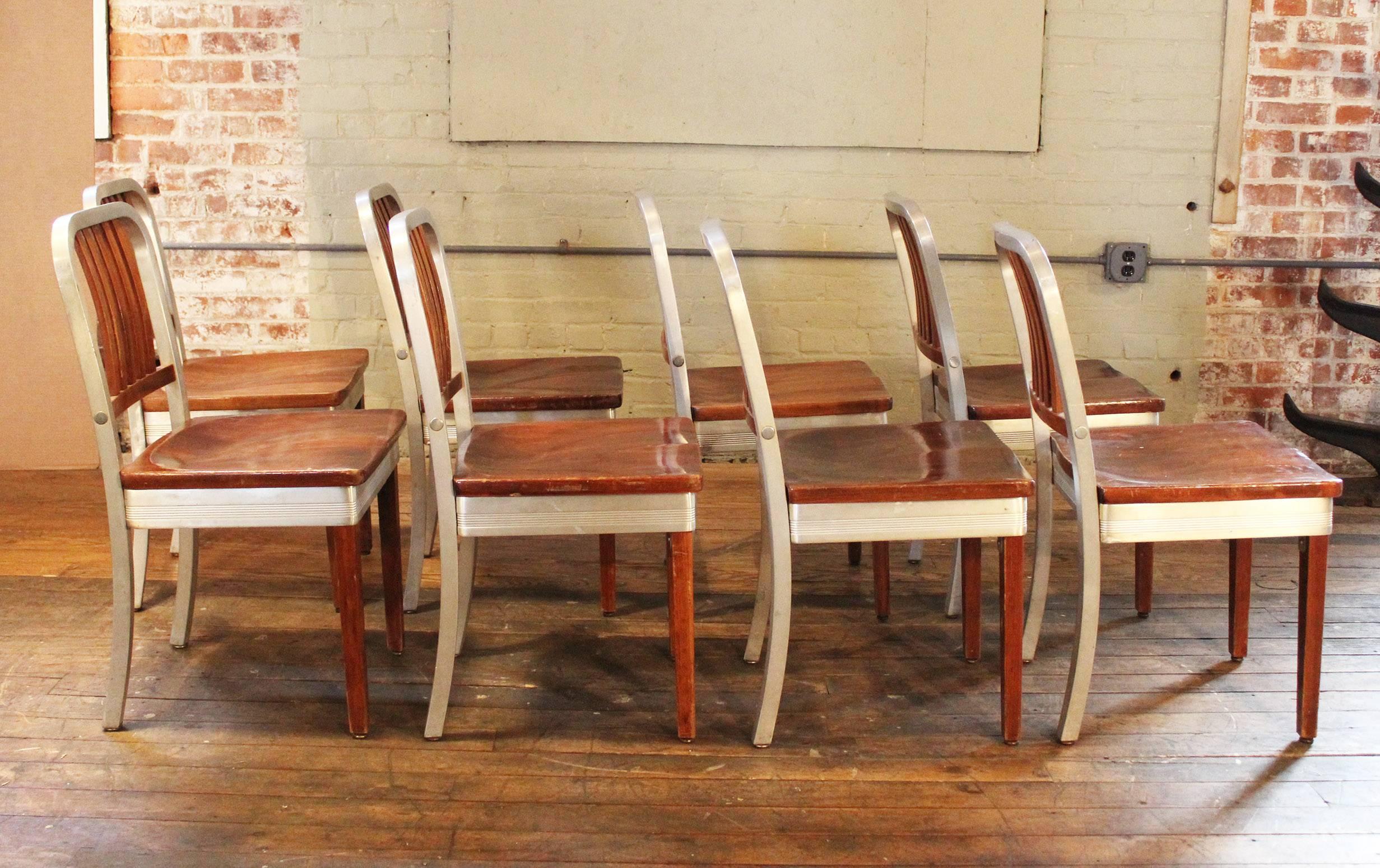 20th Century Set of Eight Vintage Wood and Metal, Aluminium Side Shaw Walker Dining Chairs