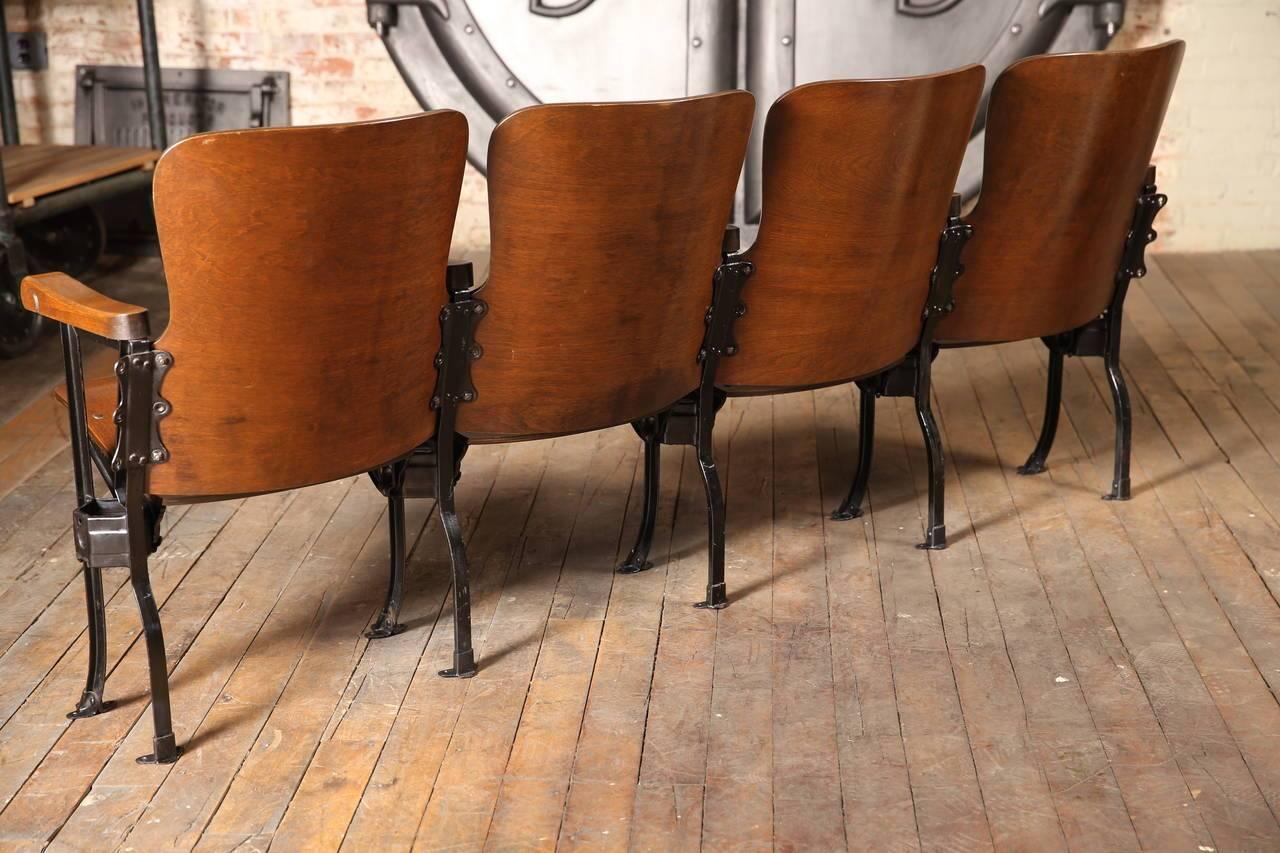 Vintage Original Wood and Steel Folding Theater Seats, Seating, Chairs