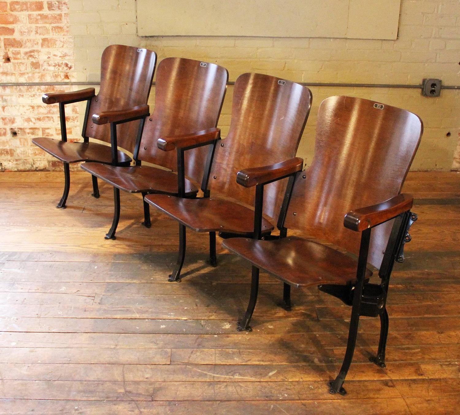 Vintage Original Wood and Steel Folding Theater Seats, Seating, Chairs
