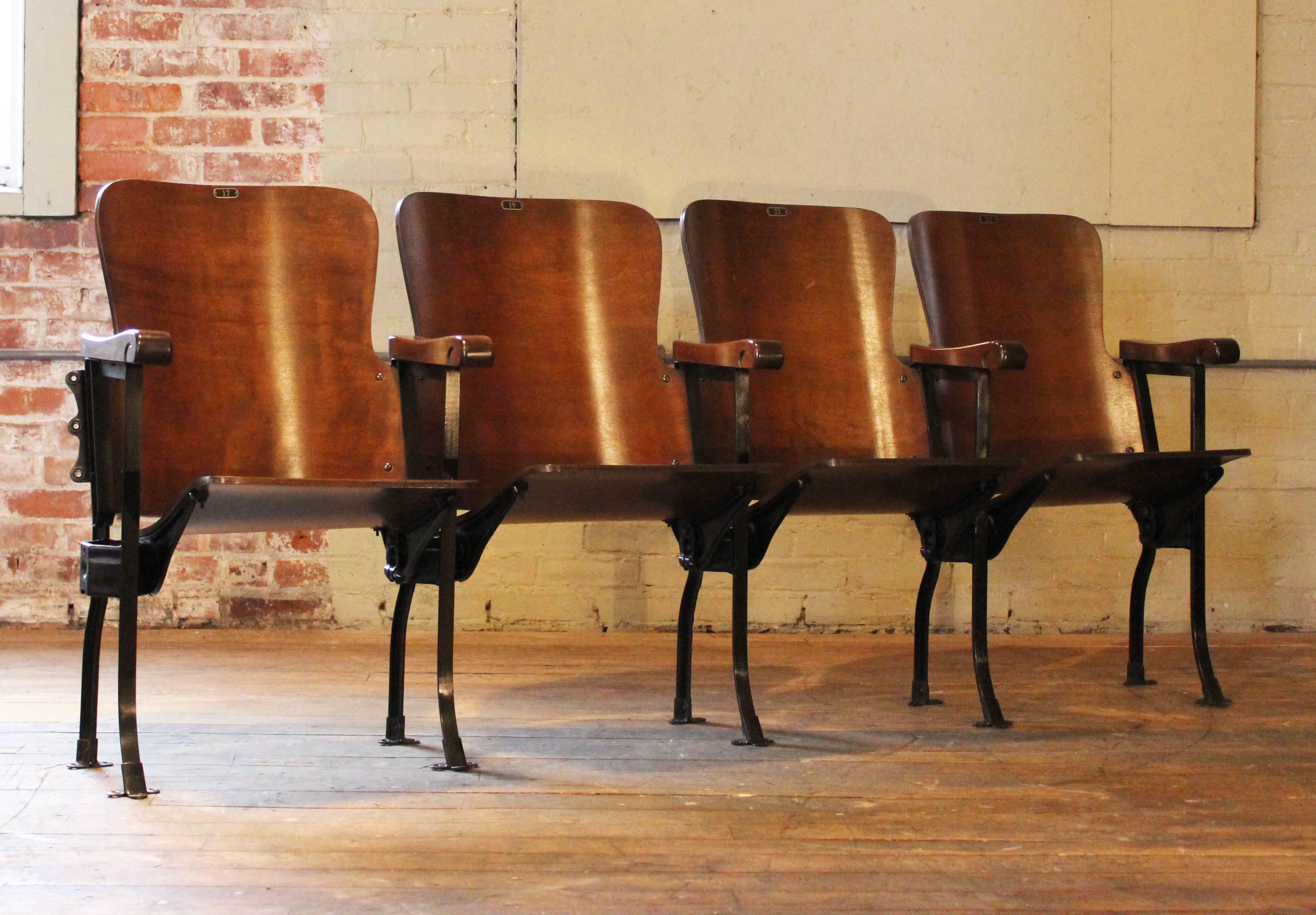 20th Century Vintage Original Wood and Steel Folding Theater Seats, Seating, Chairs