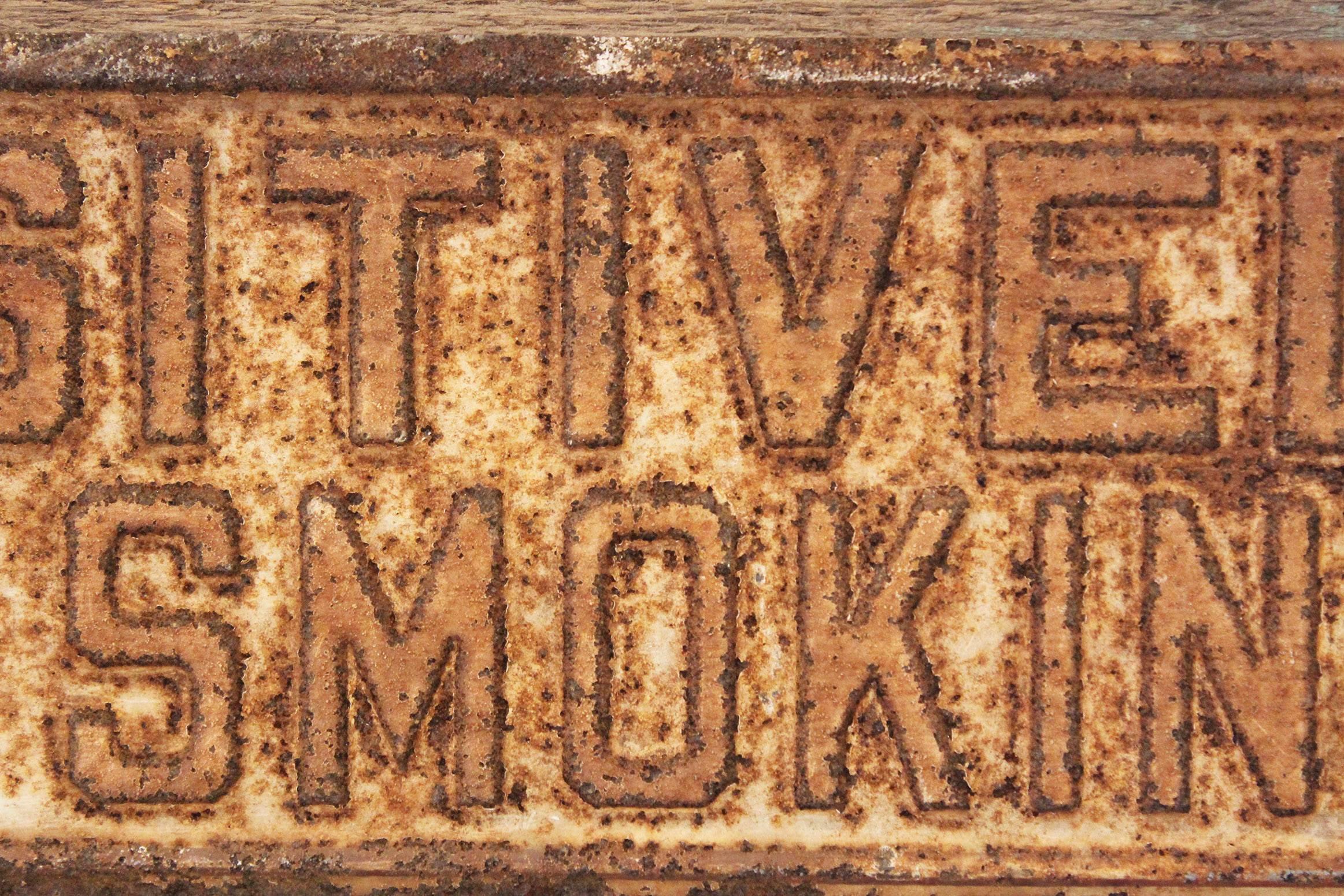 POSITIVELY NO SMOKING Vintage Metal Sign on Painted Wood Block 1