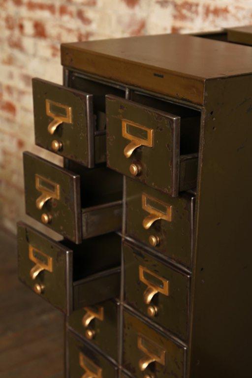 20th Century Steel Multi Drawer Army Green Factory Storage Filing Cabinet For Sale