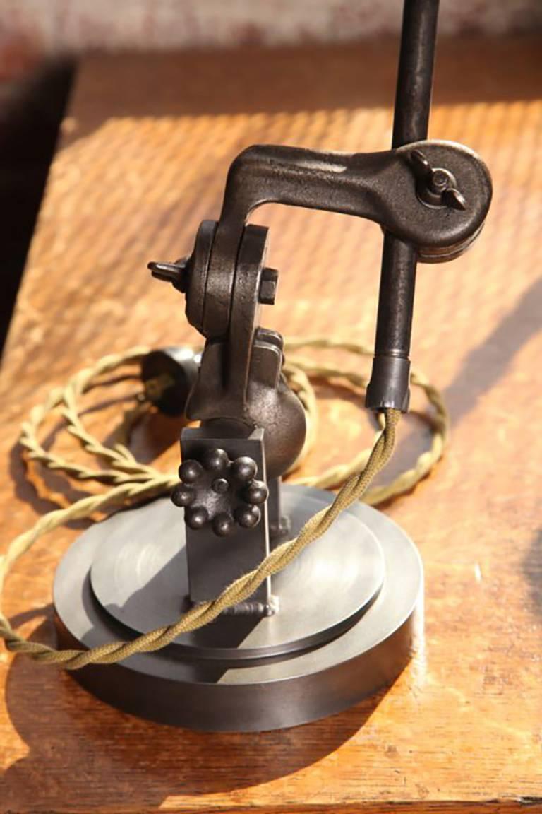 Desk Lamp Vintage Industrial Cast Iron & Steel Adjustable Task Light In Distressed Condition In Oakville, CT