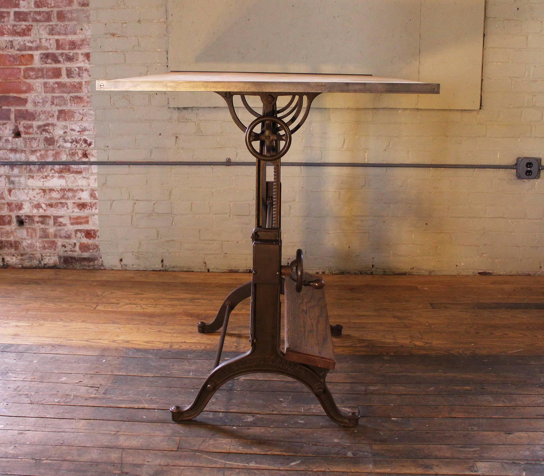 American Drafting Table Vintage Industrial Cast Iron and Wood Frederick Post Adjustable 