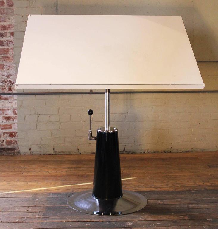Vintage Industrial Hydraulic Adjustable Steel Drafting Table at 1stDibs
