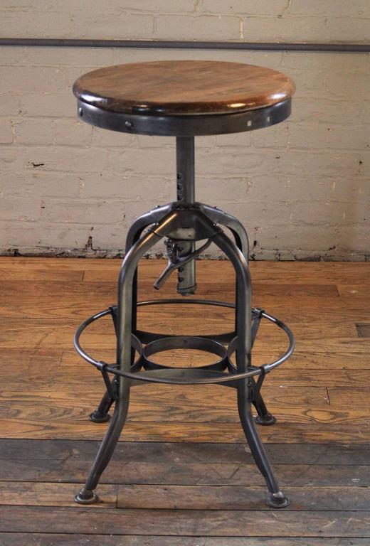 Original Vintage Industrial Toledo Backless Wood and Metal Adjustable