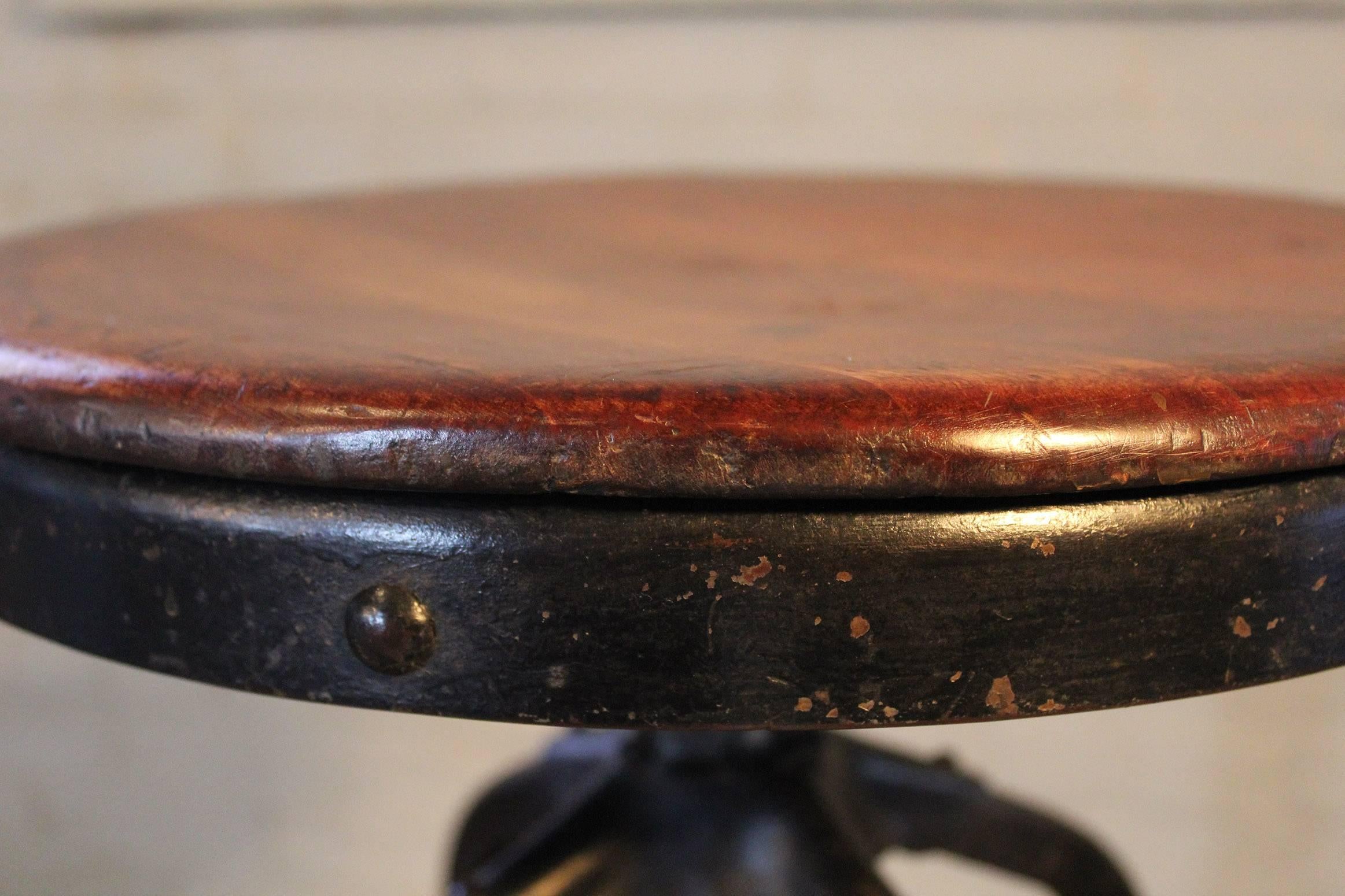 Original Vintage Industrial Toledo Backless Wood and Metal Adjustable Bar Stool 5