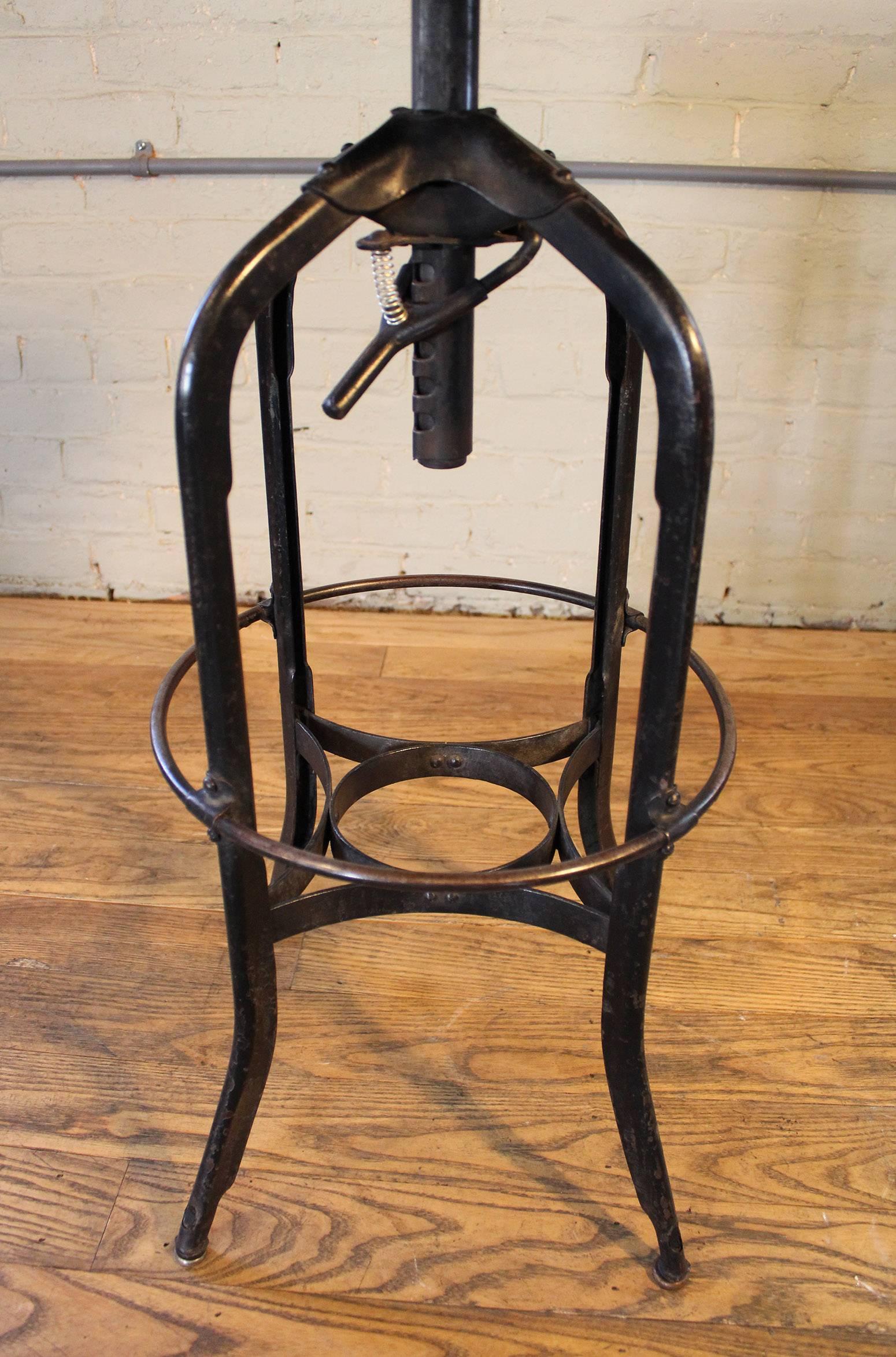 Original Vintage Industrial Toledo Backless Wood and Metal Adjustable Bar Stool 3