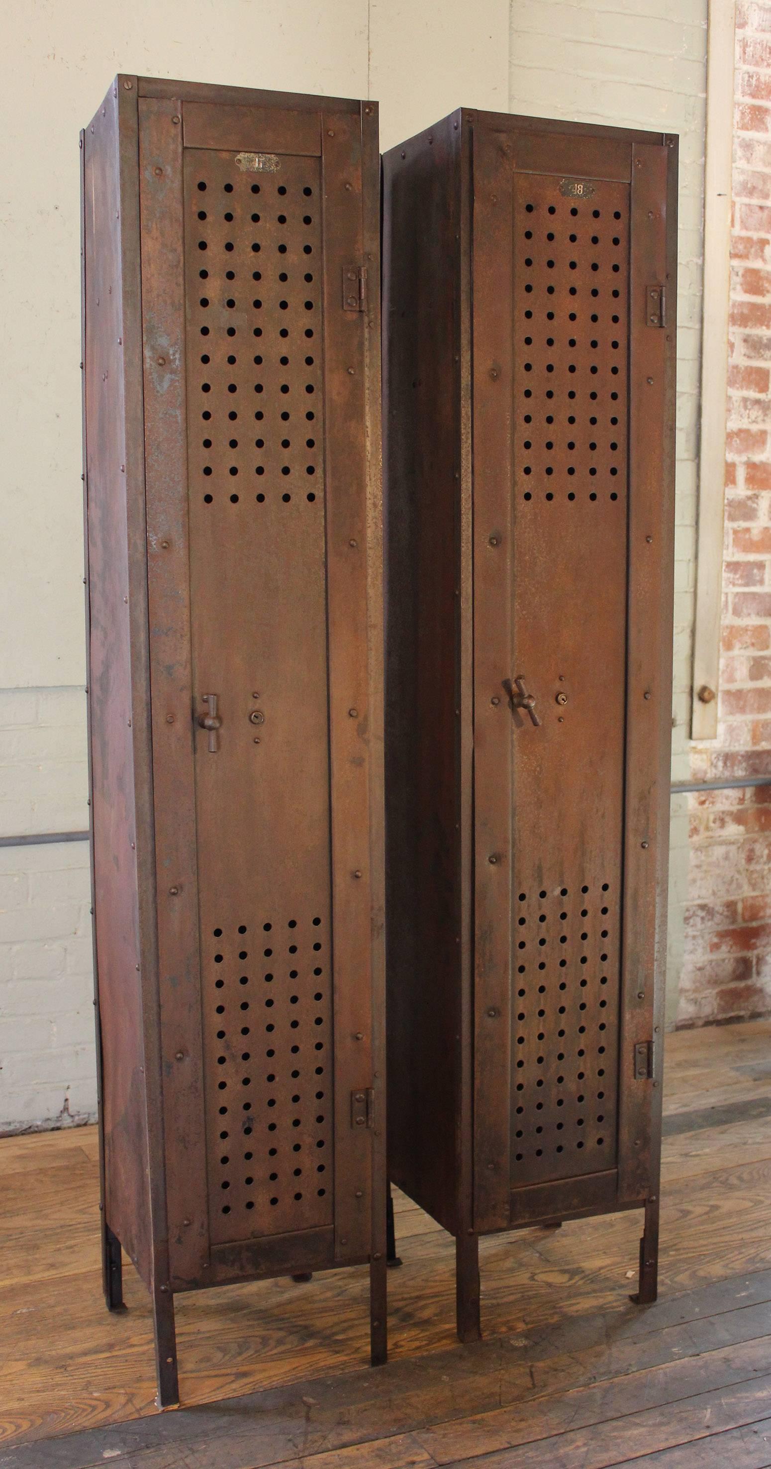 Pair of Vintage Industrial Steel Gym Storage Lockers 2