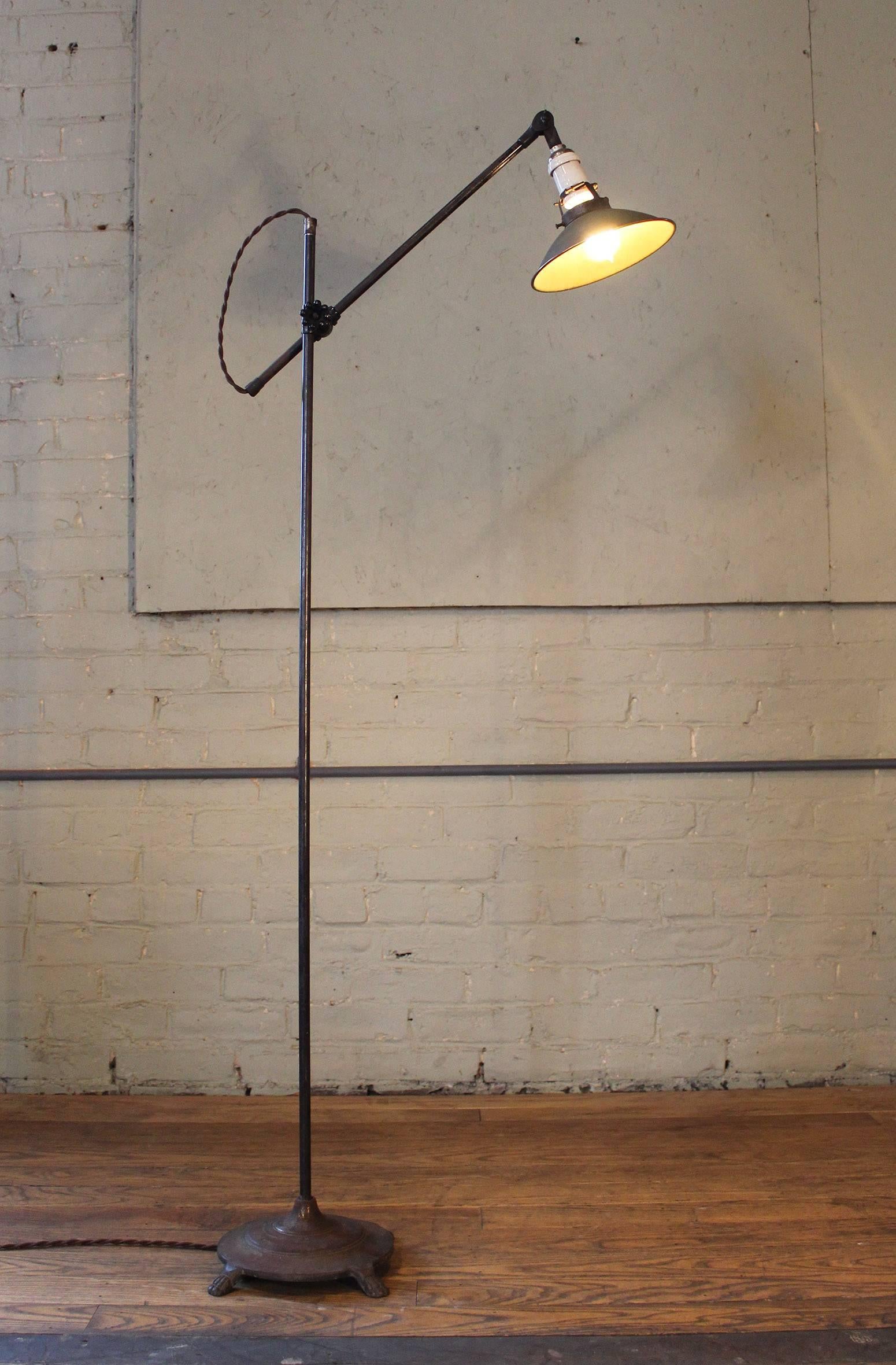 Cast Floor Lamp, Light Vintage Shop Iron Steel Adjustable Reading Task with Claw Foot