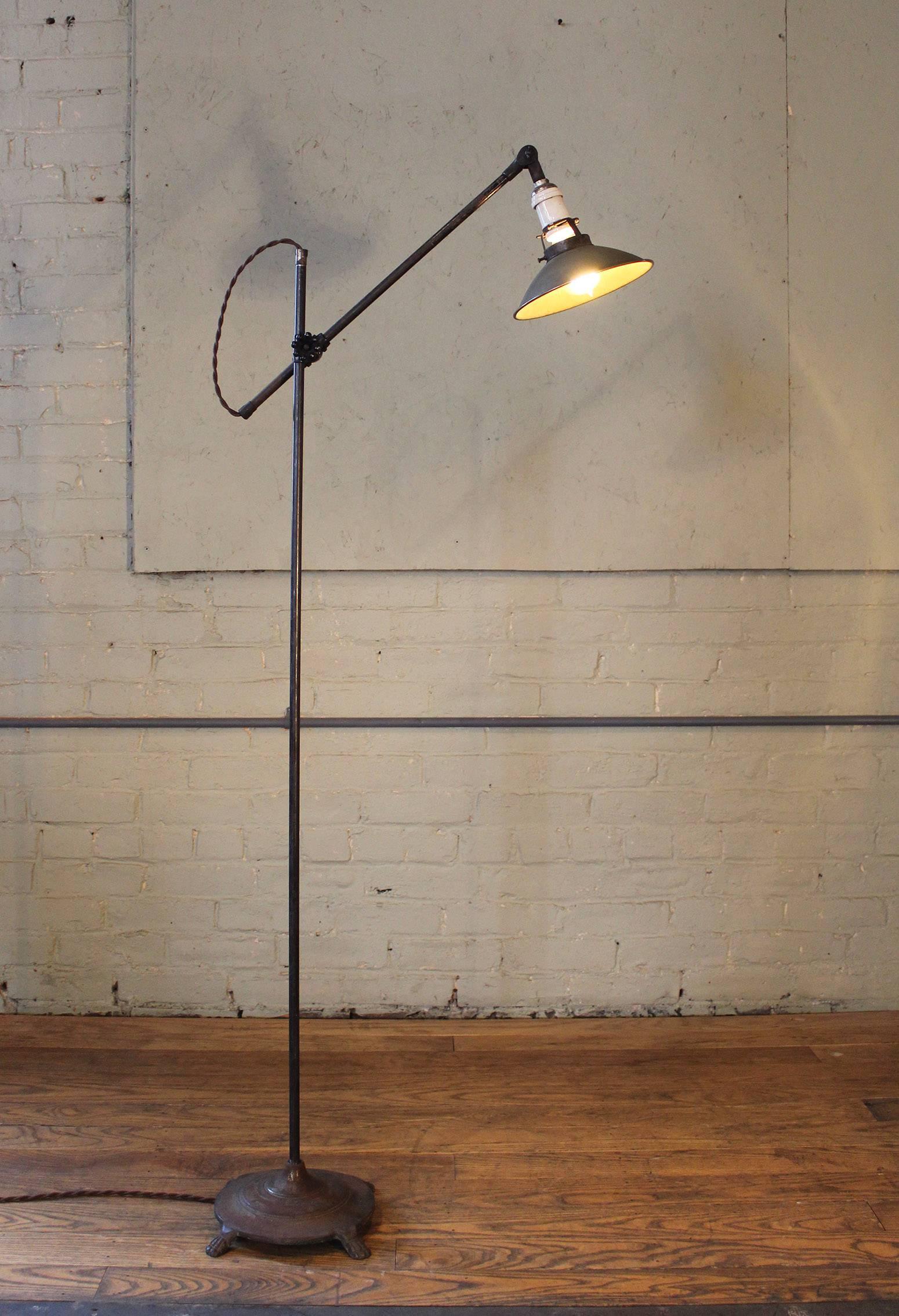 20th Century Floor Lamp, Light Vintage Shop Iron Steel Adjustable Reading Task with Claw Foot