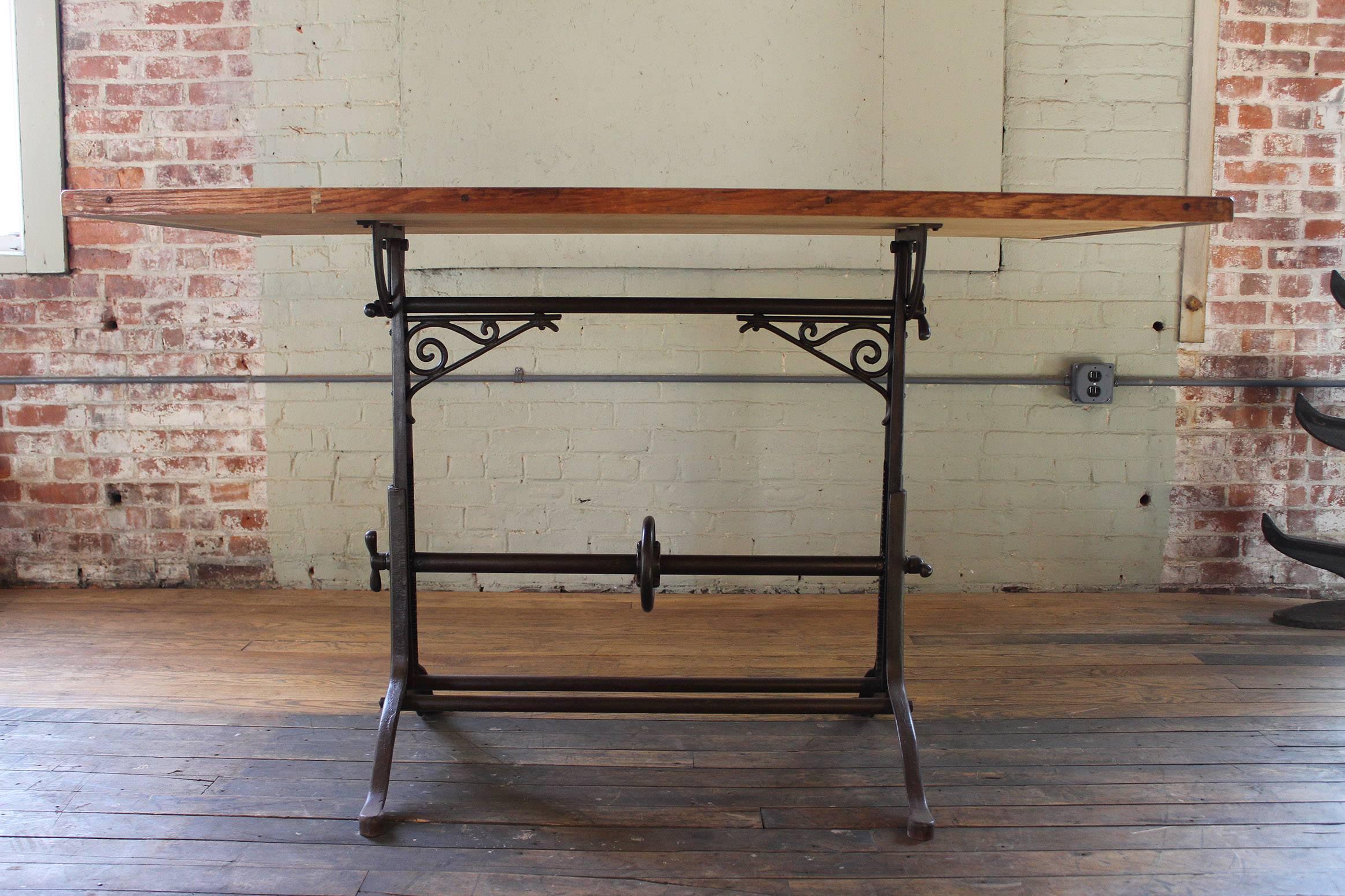 American Drafting Table Antique  Ornate Vintage Industrial Tilt-Top Cast Iron and Wood