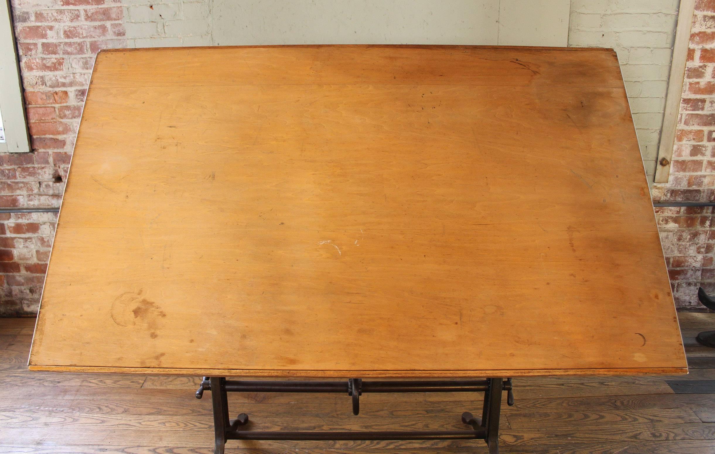 20th Century Drafting Table Antique  Ornate Vintage Industrial Tilt-Top Cast Iron and Wood