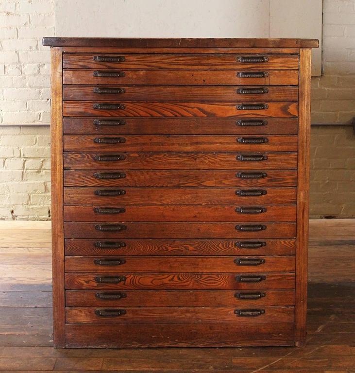 Vintage Industrial Hamilton Wood Flat File Multi Drawer Storage