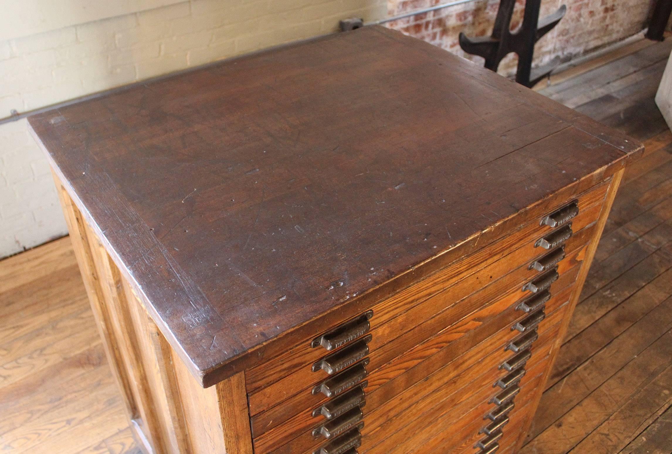20th Century Vintage Industrial Hamilton Wood Flat File Multi Drawer Storage Cabinet