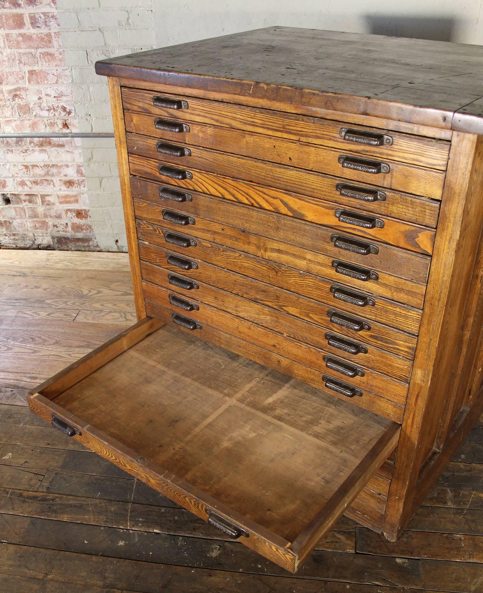 Steel Vintage Industrial Hamilton Wood Flat File Multi Drawer Storage Cabinet