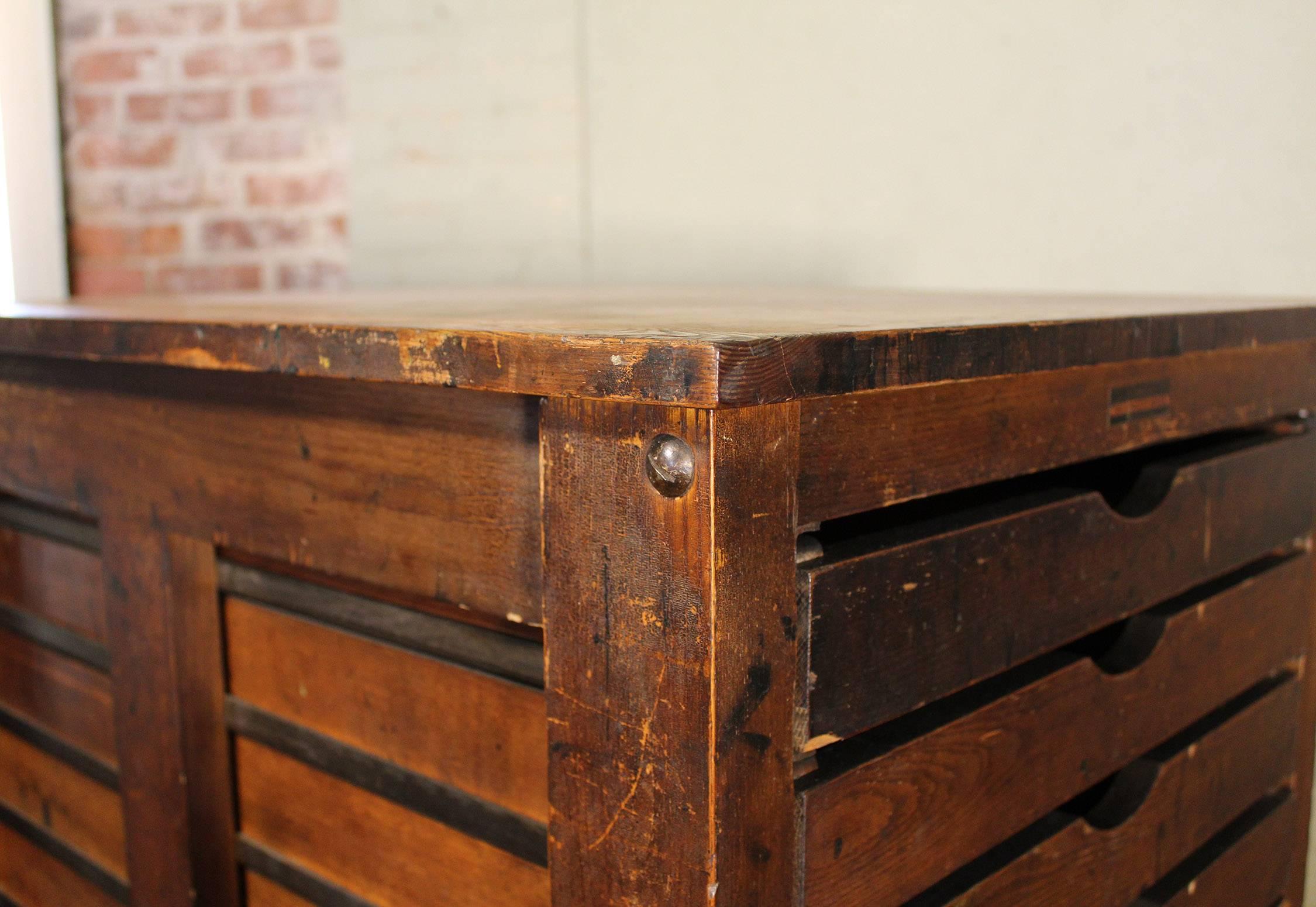 American Authentic Hamilton Flat-File Cabinet, Wooden Multi-Drawer Printer’s Storage
