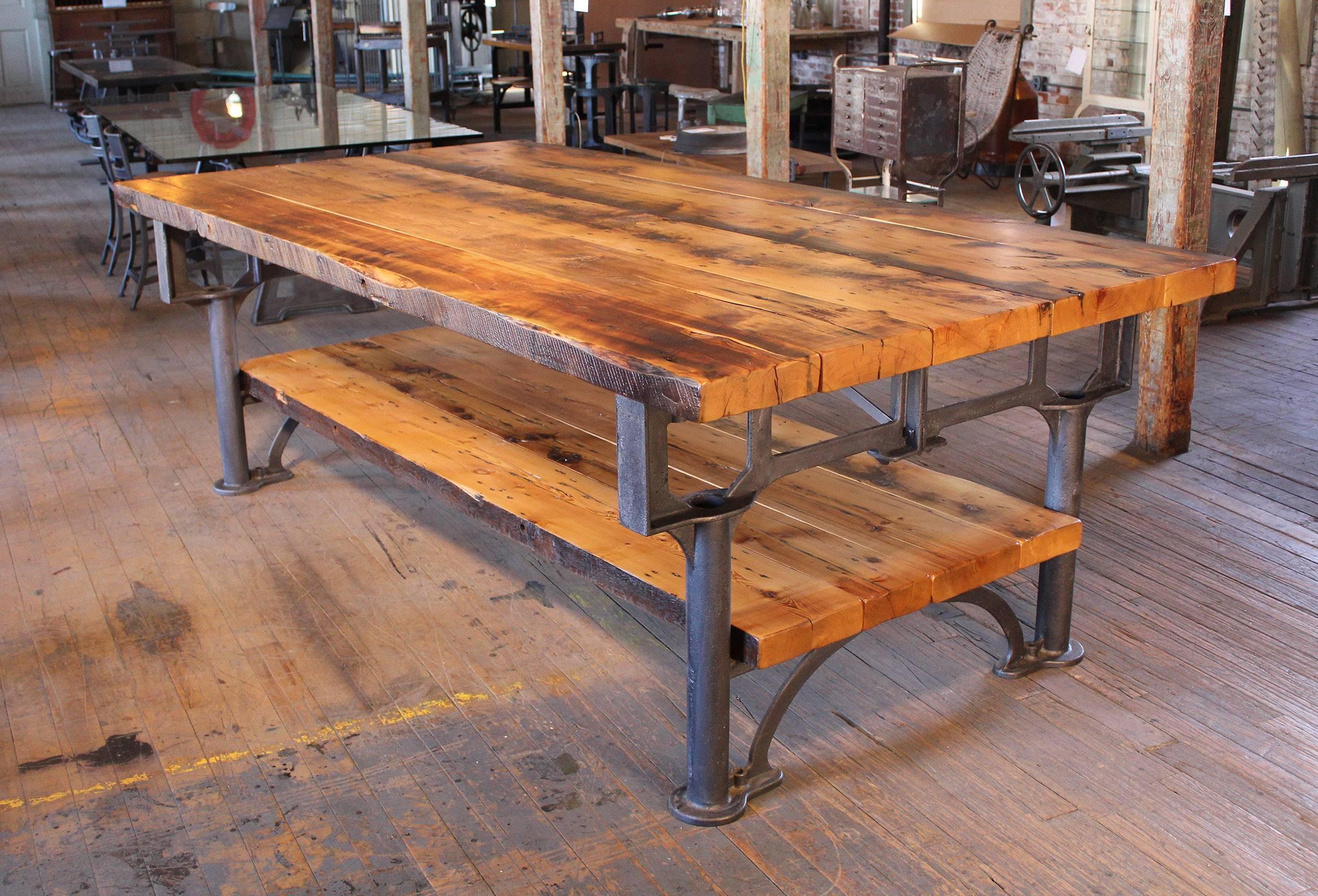 American Industrial Reclaimed Wood Harvest Kitchen Island Great Table For Sale