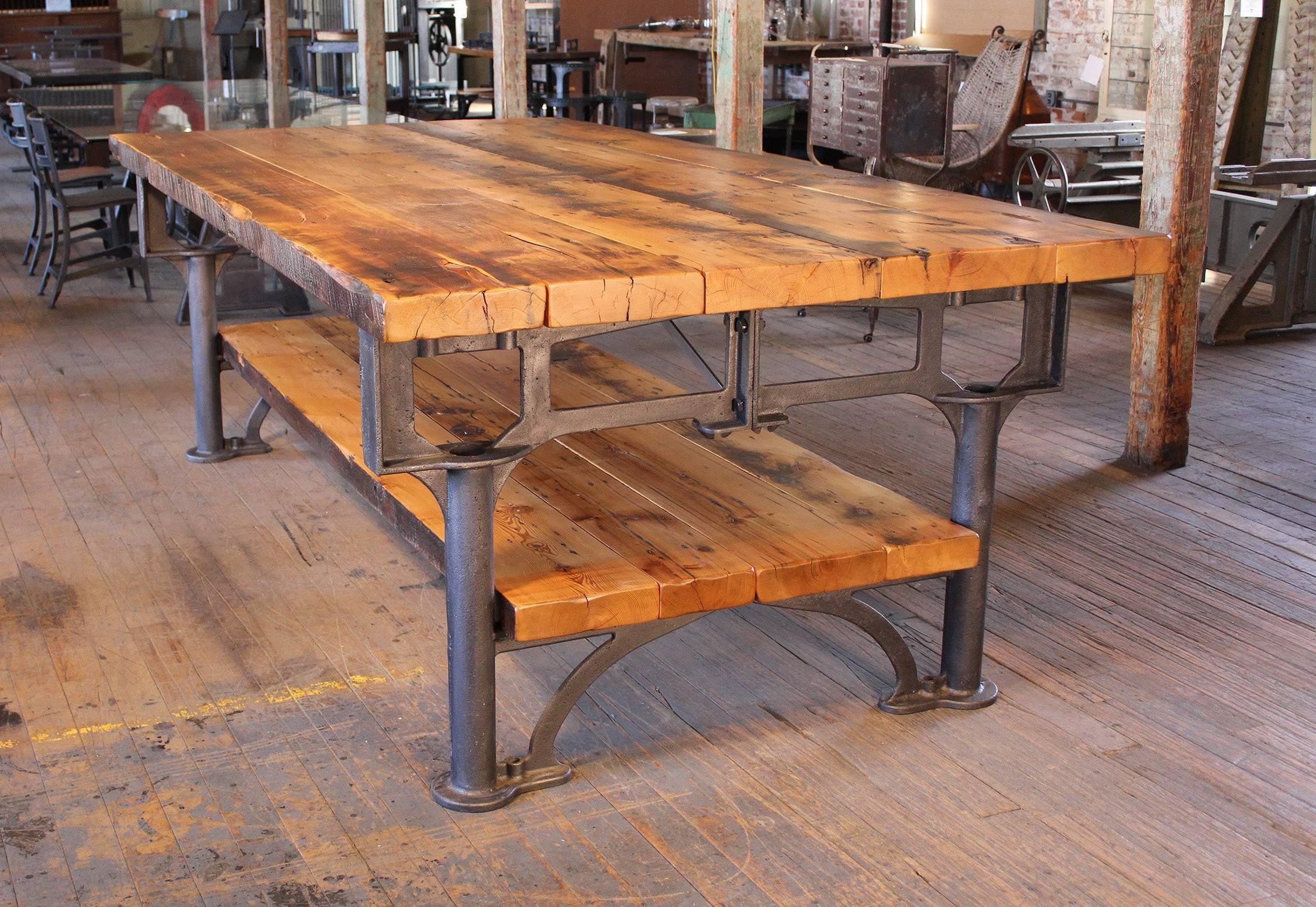 Steel Industrial Reclaimed Wood Harvest Kitchen Island Great Table For Sale