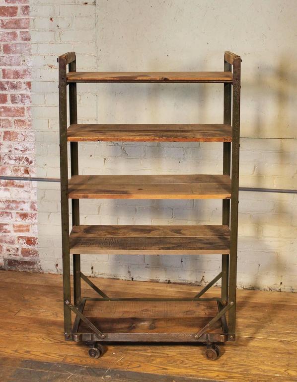 Rolling Shoe Cart, Rustic Wood and Steel Storage Rack at 1stdibs