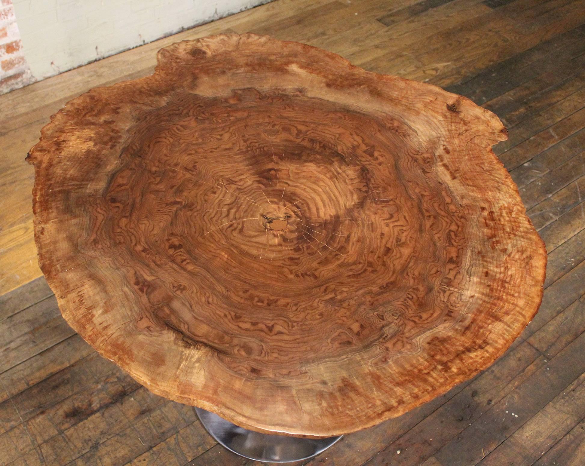 Burl Walnut Live Edge Tulip Dining Table  In Good Condition In Oakville, CT