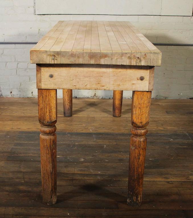 Vintage Wooden Turned Leg Large Butcher Block Tall Table at 1stDibs