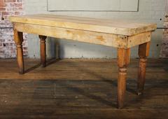 Vintage Wooden Turned Leg Large Butcher Block Tall Table