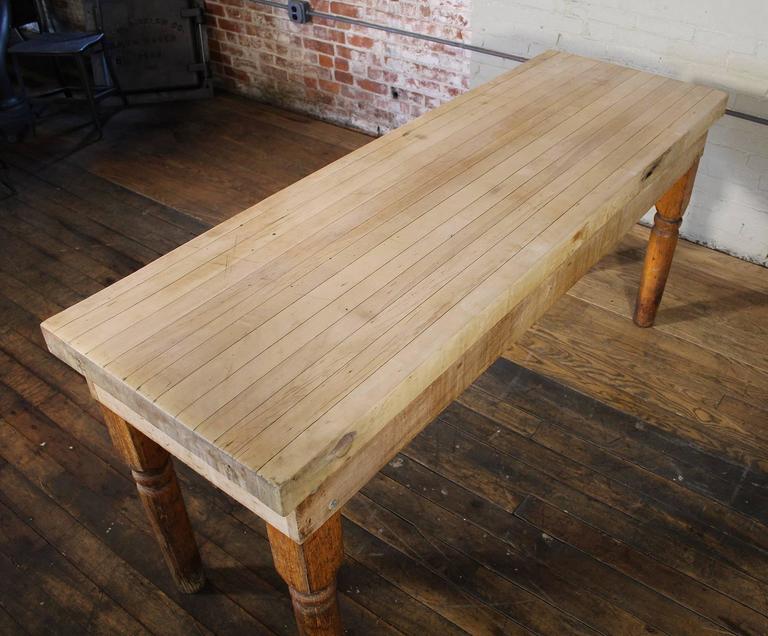 Vintage Wooden Turned Leg Large Butcher Block Tall Table at 1stDibs