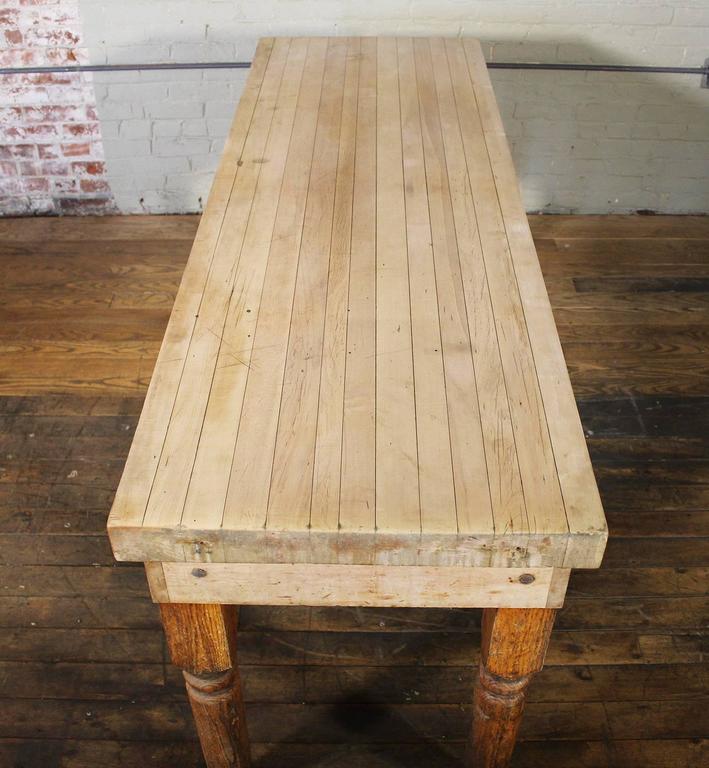 Vintage Wooden Turned Leg Large Butcher Block Tall Table at 1stDibs