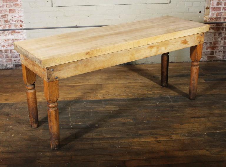 Vintage Wooden Turned Leg Large Butcher Block Tall Table at 1stDibs