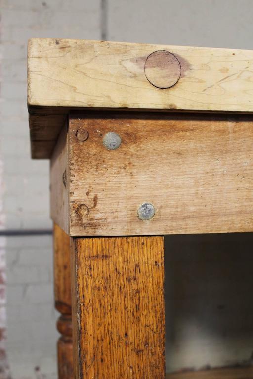 Vintage Wooden Turned Leg Large Butcher Block Tall Table at 1stDibs