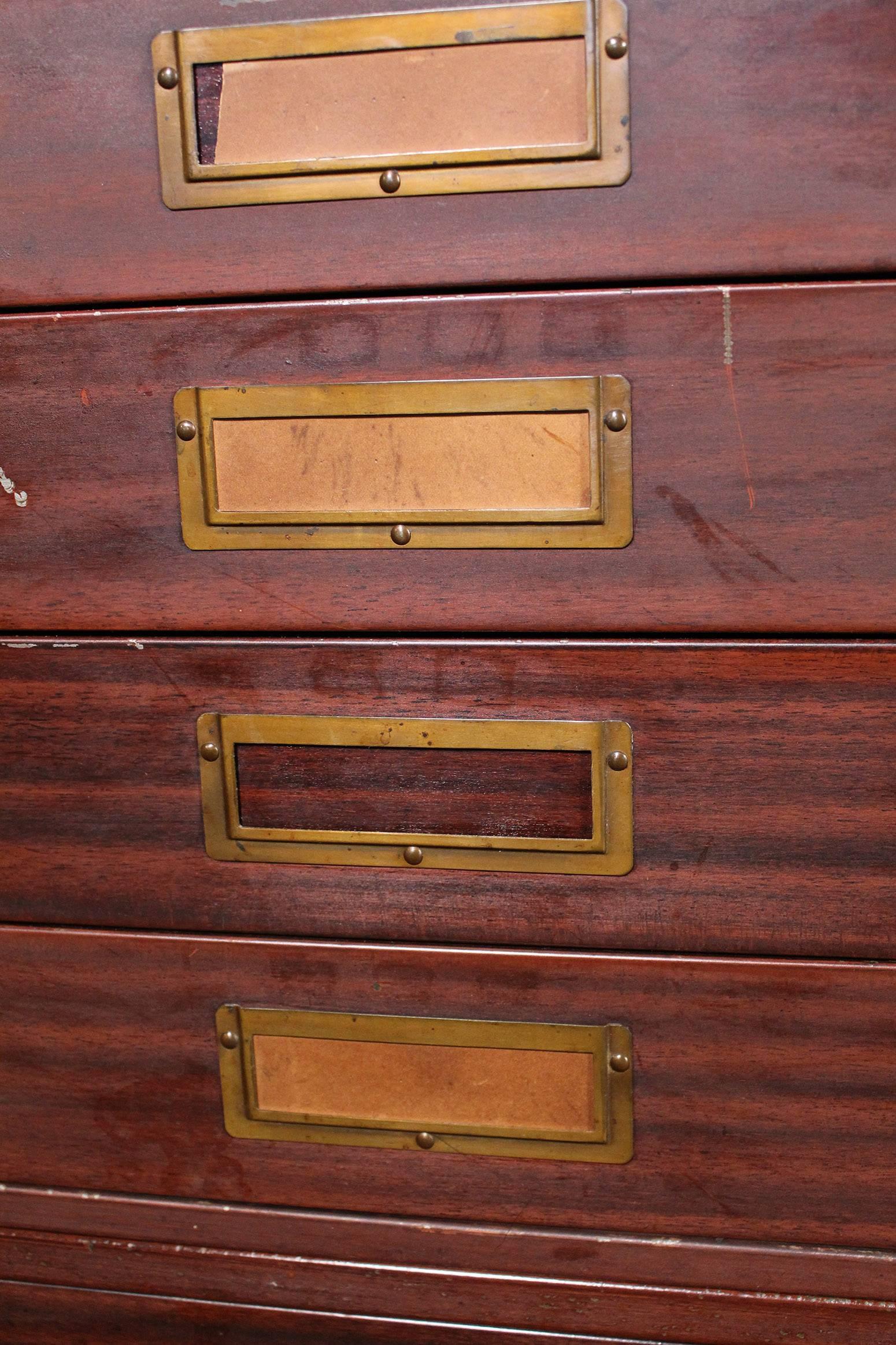 20th Century Vintage Art Metal Flat File Storage Cabinet with Brass Hardware