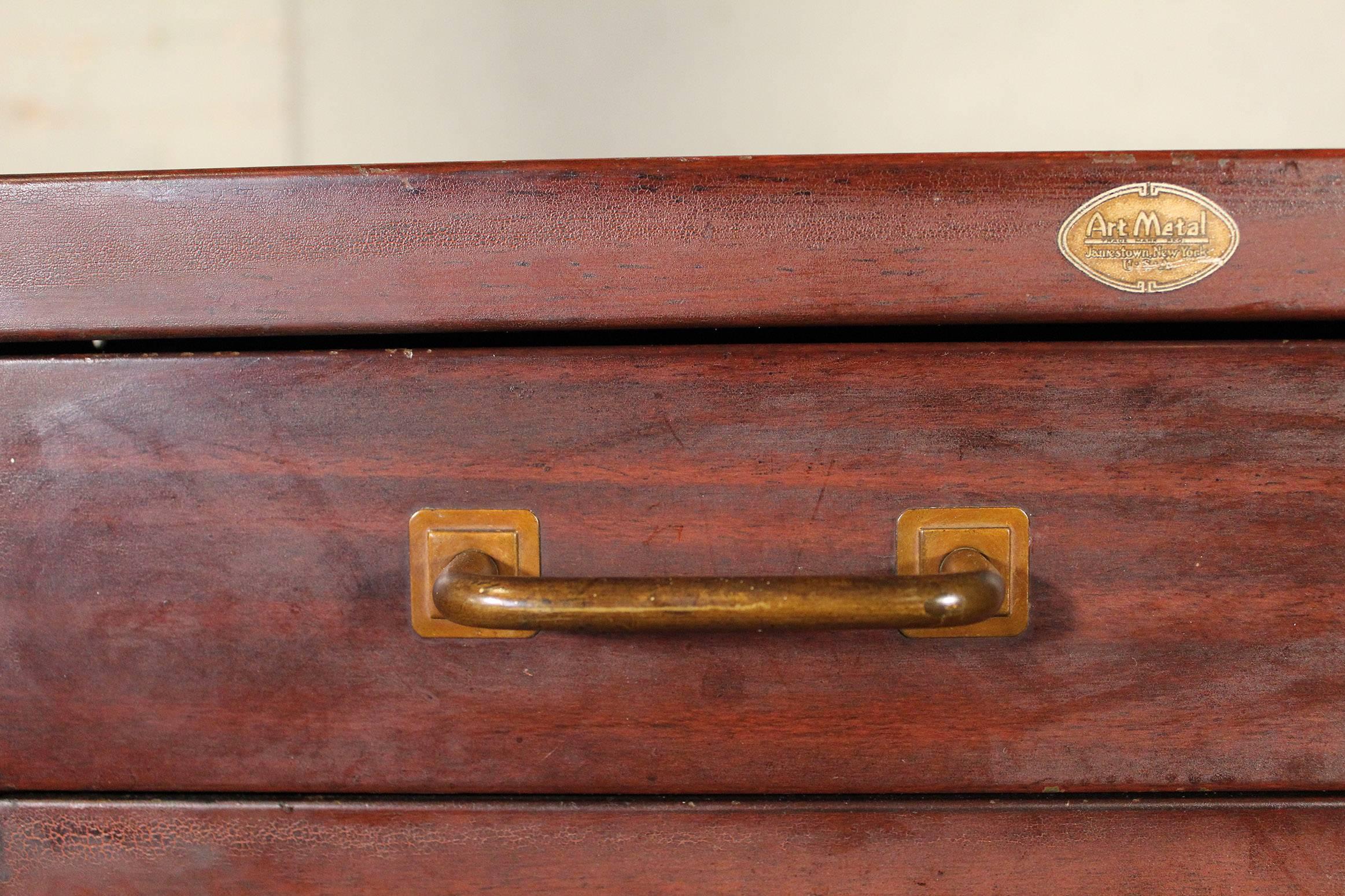 Vintage Art Metal Flat File Storage Cabinet with Brass Hardware 1