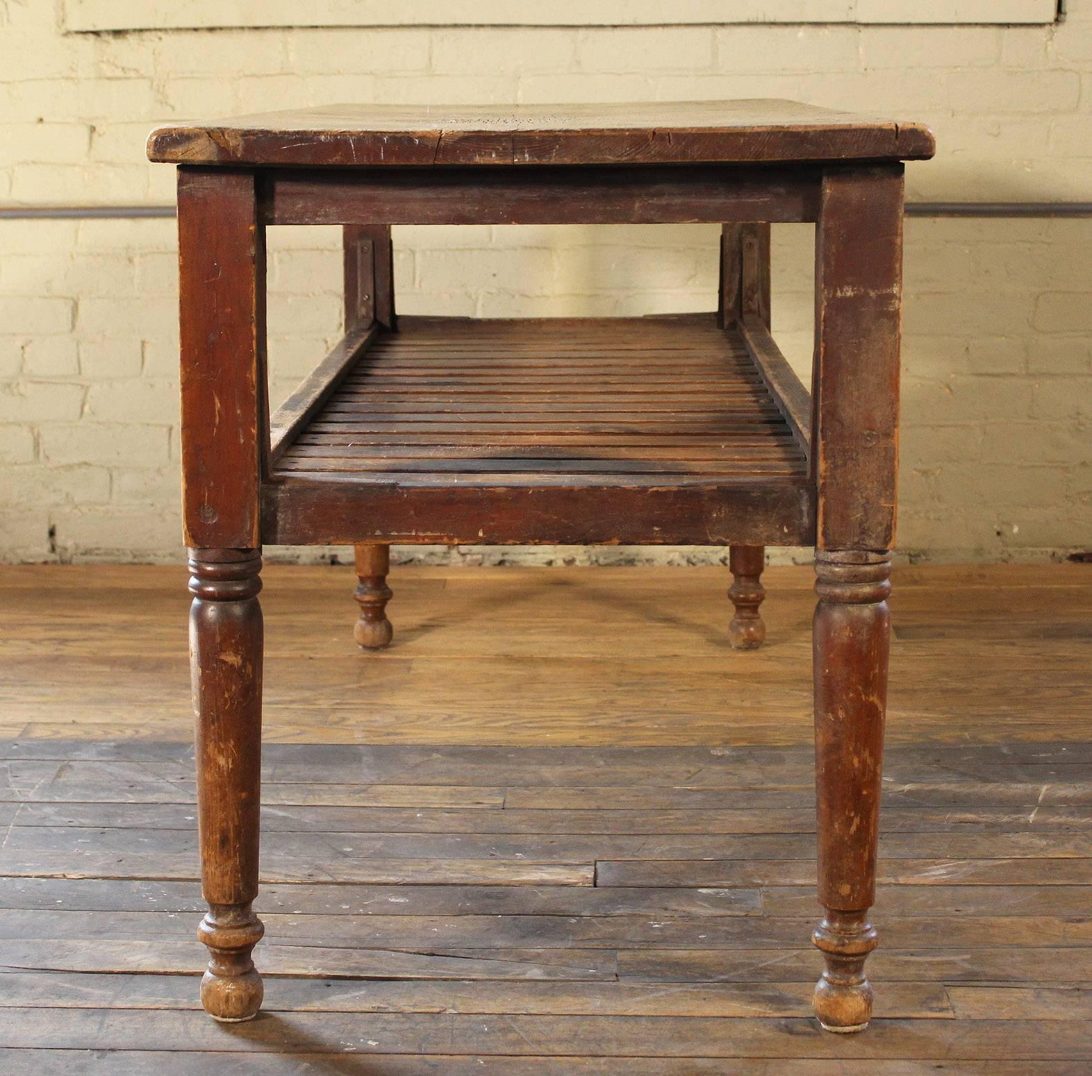 Vintage Country Farm Console Table Rustic Retail Display Wooden  In Distressed Condition In Oakville, CT