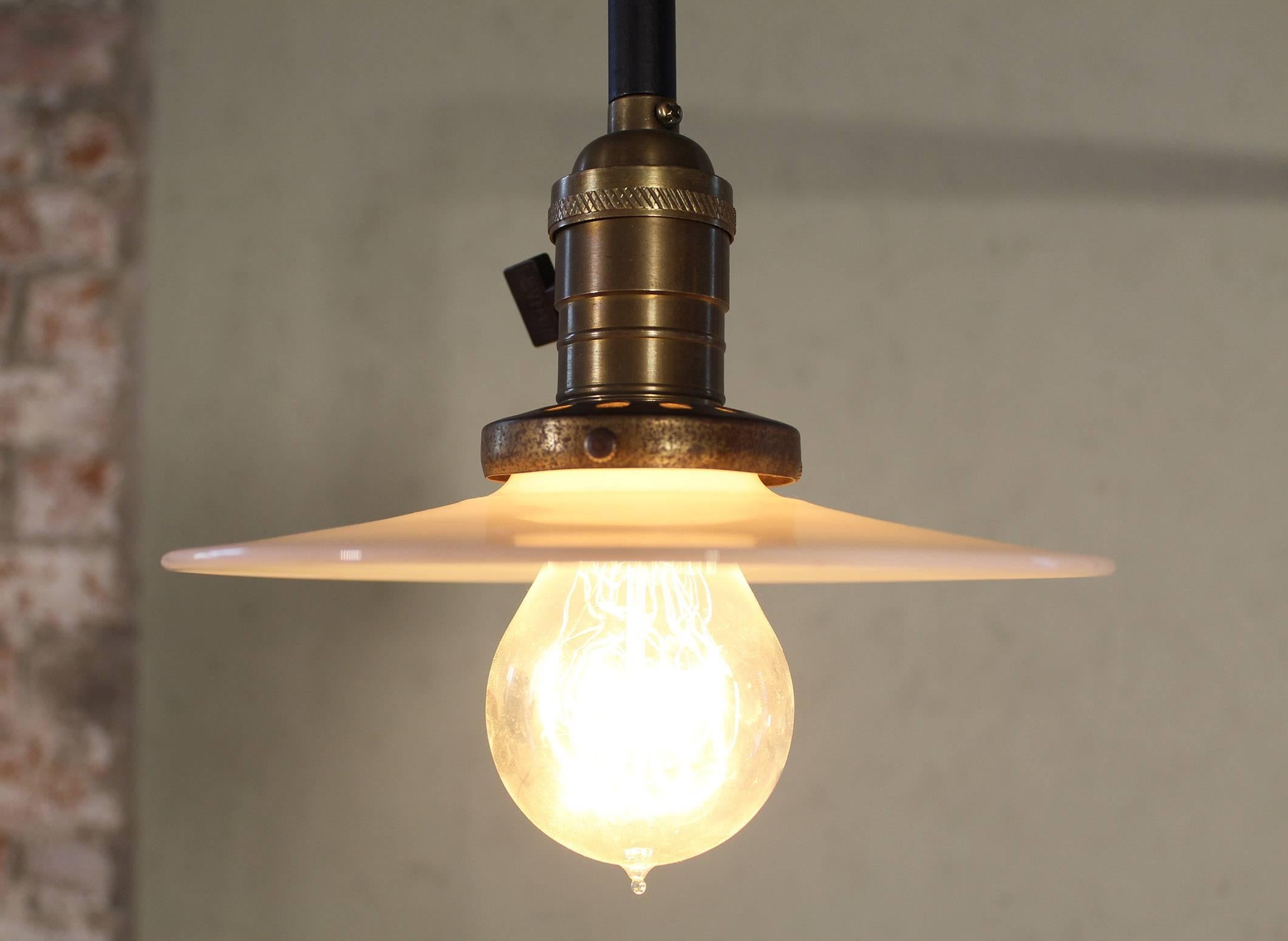 Wall Sconce Lamp Light Swing Out Steel Milk Glass Shade with Edison Bulb In Excellent Condition In Oakville, CT