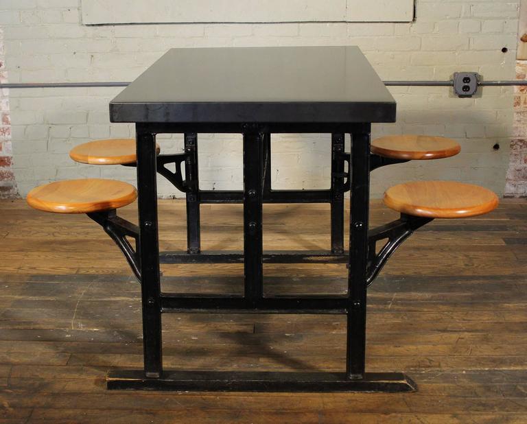 Breakfast Kitchen Dining Table with Swing Out Seats, Chairs, Metal, Iron and Wood For Sale at